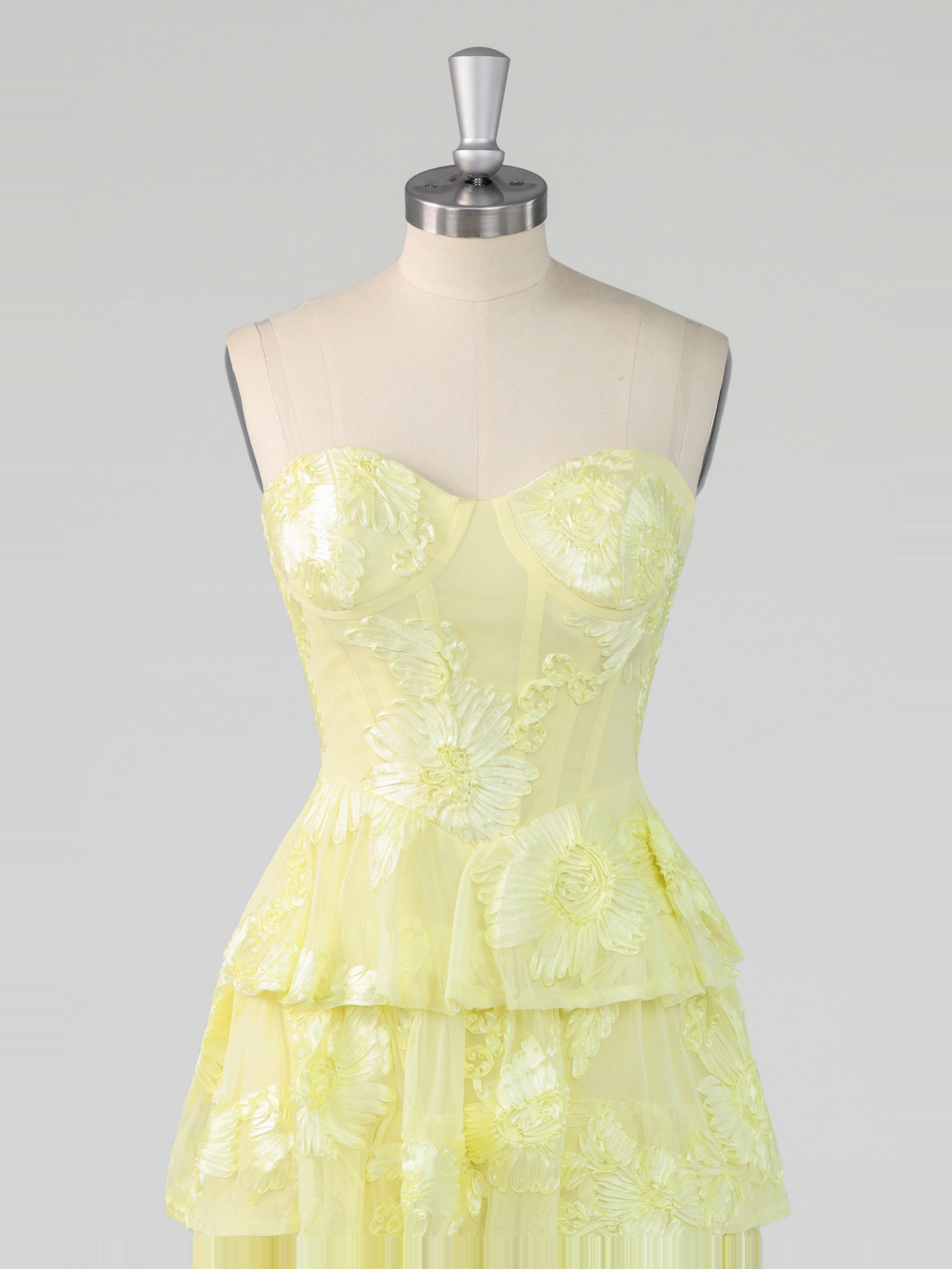 Playful Strapless Tiered Ruffles Mini Party Dresses