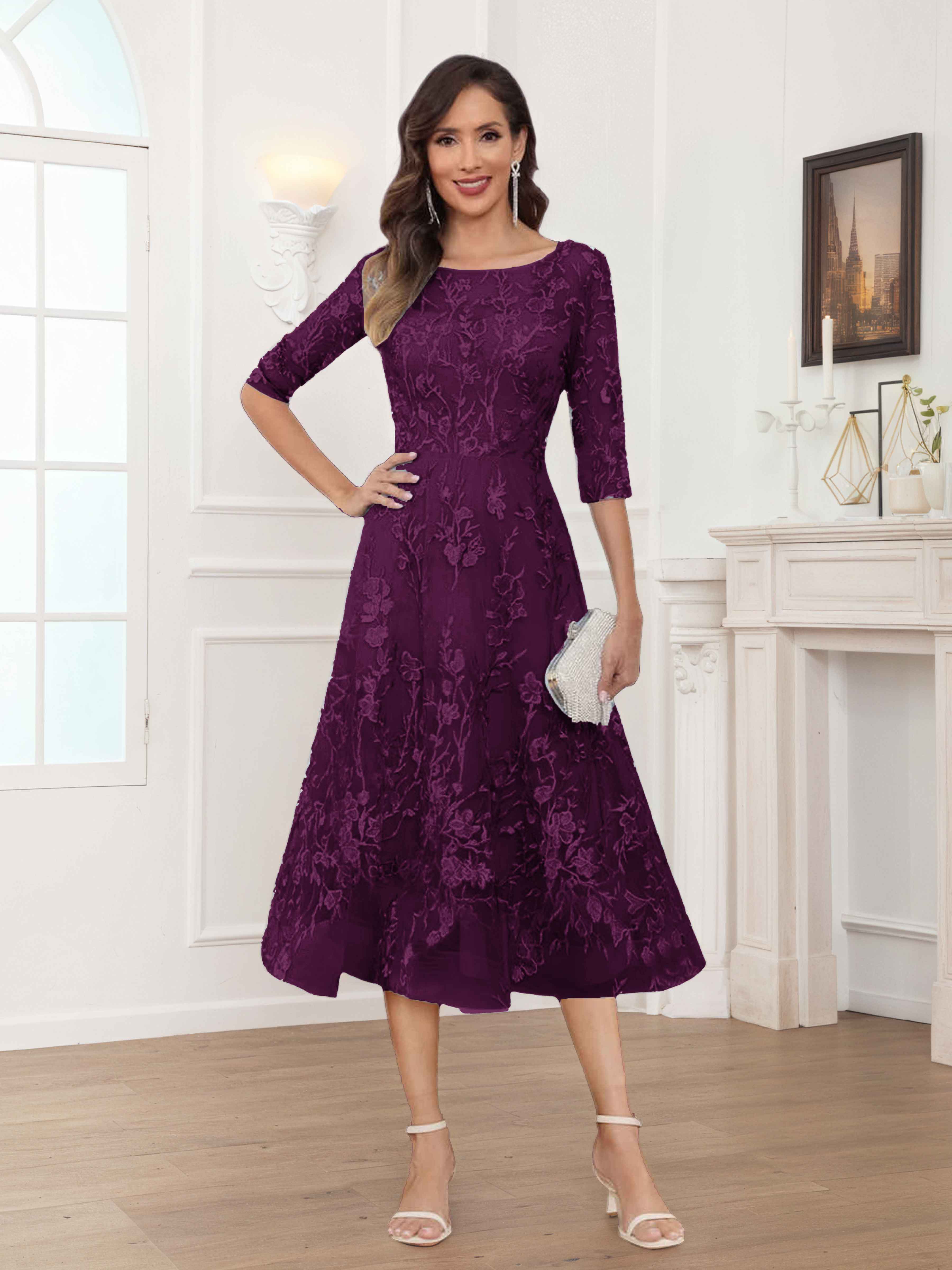 Pax Exquisite A-Line Illusion Lace Tea Length Mother of The Bride Dresses