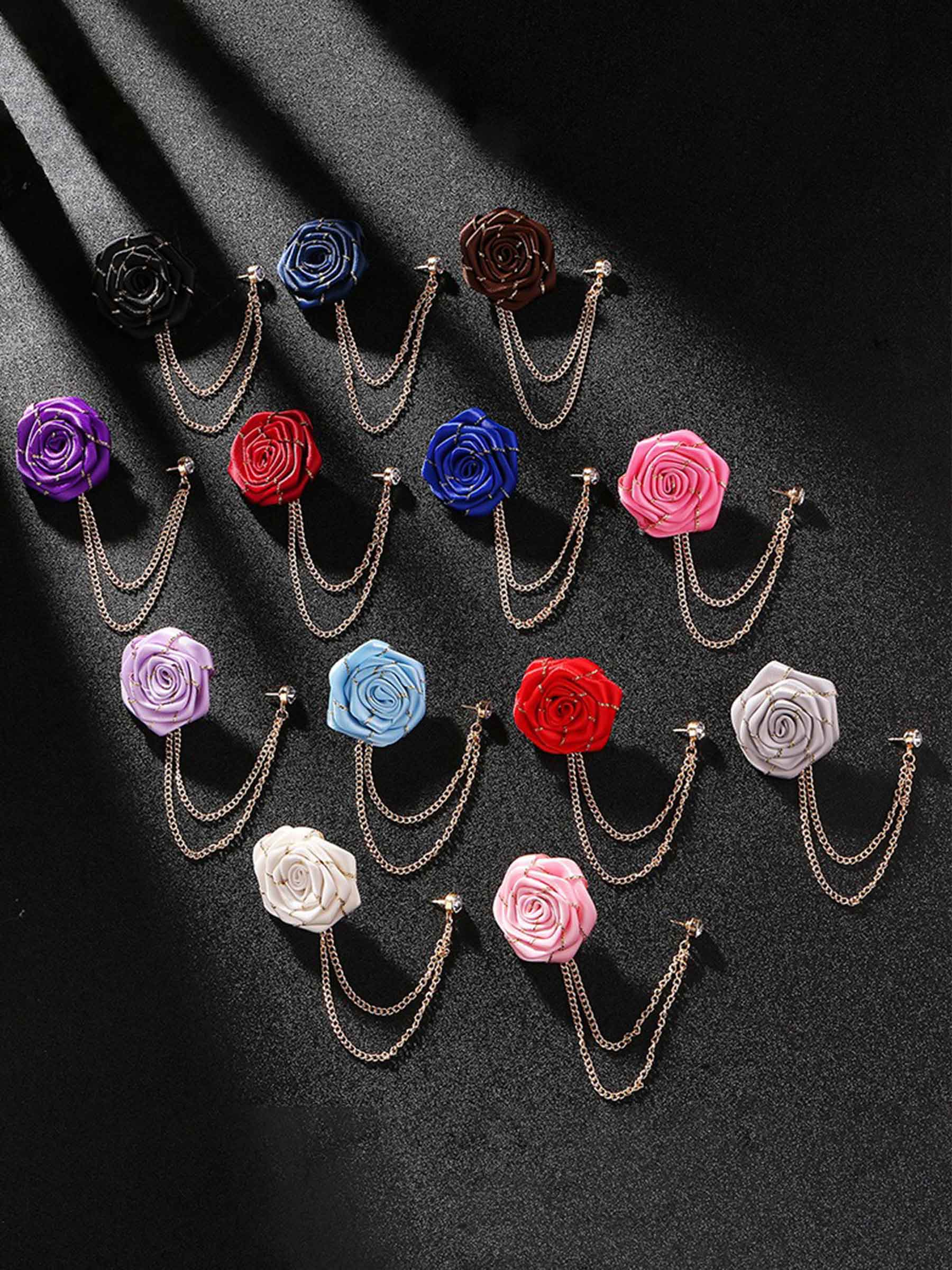 Pomuyoo Trendy Rose Flower Lapel Pins for Men's Suit