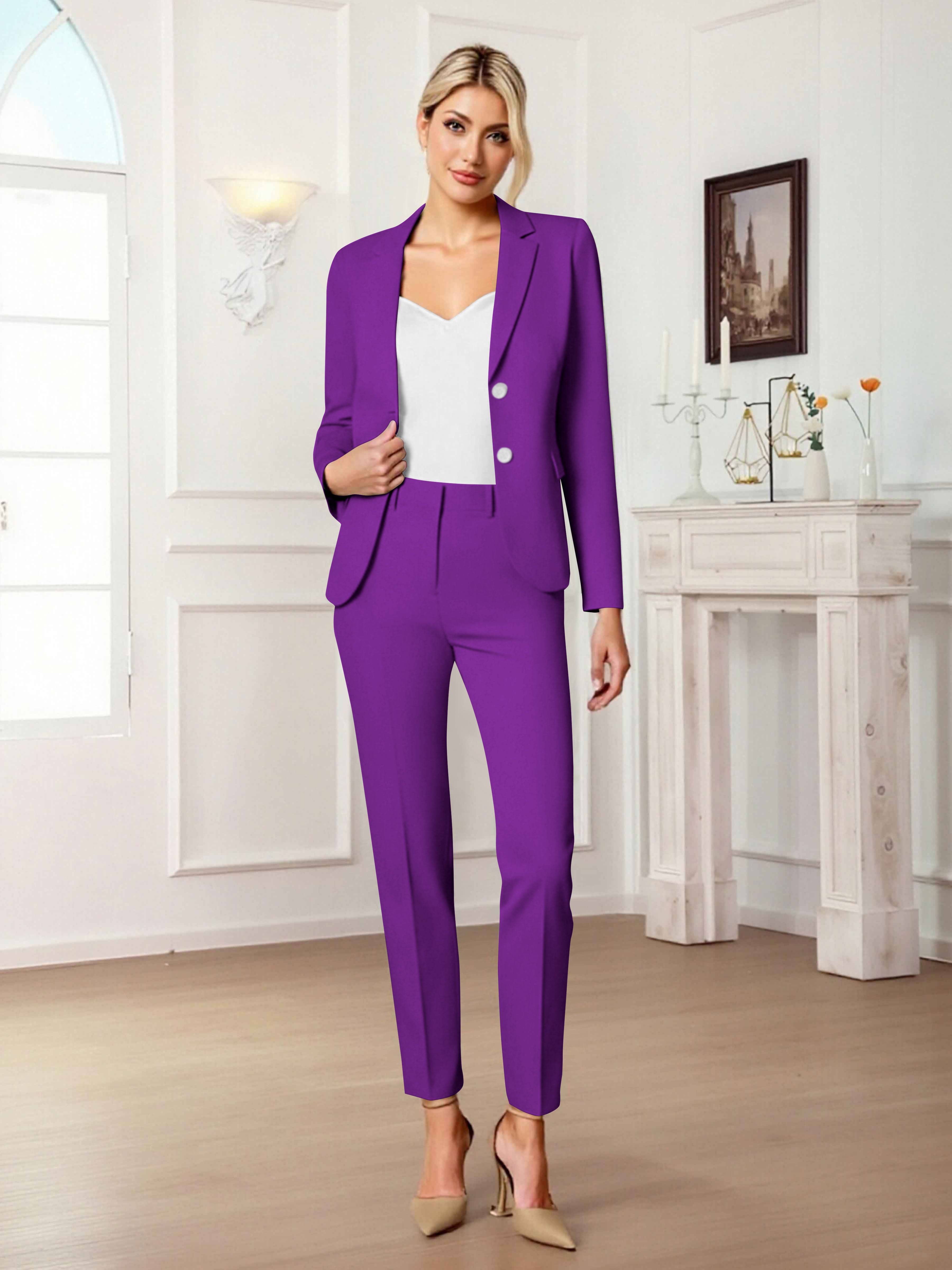 Slim Fit Women's 2 Pieces Notch Lapel Two Button Suit For Guest