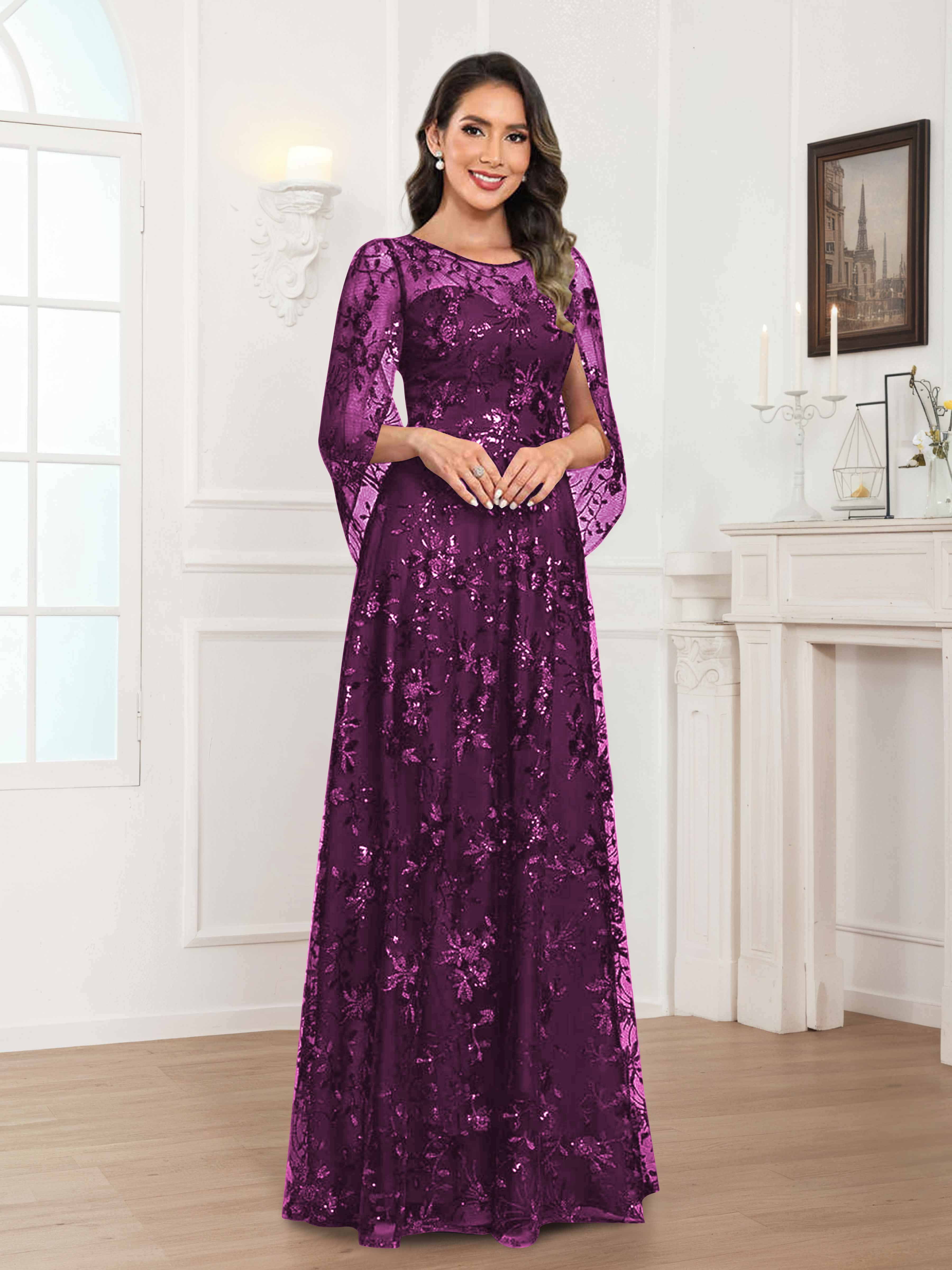 Quenella Chic A-line Illusion Sequin Lace Floor Length Mother of the Bride Dresses