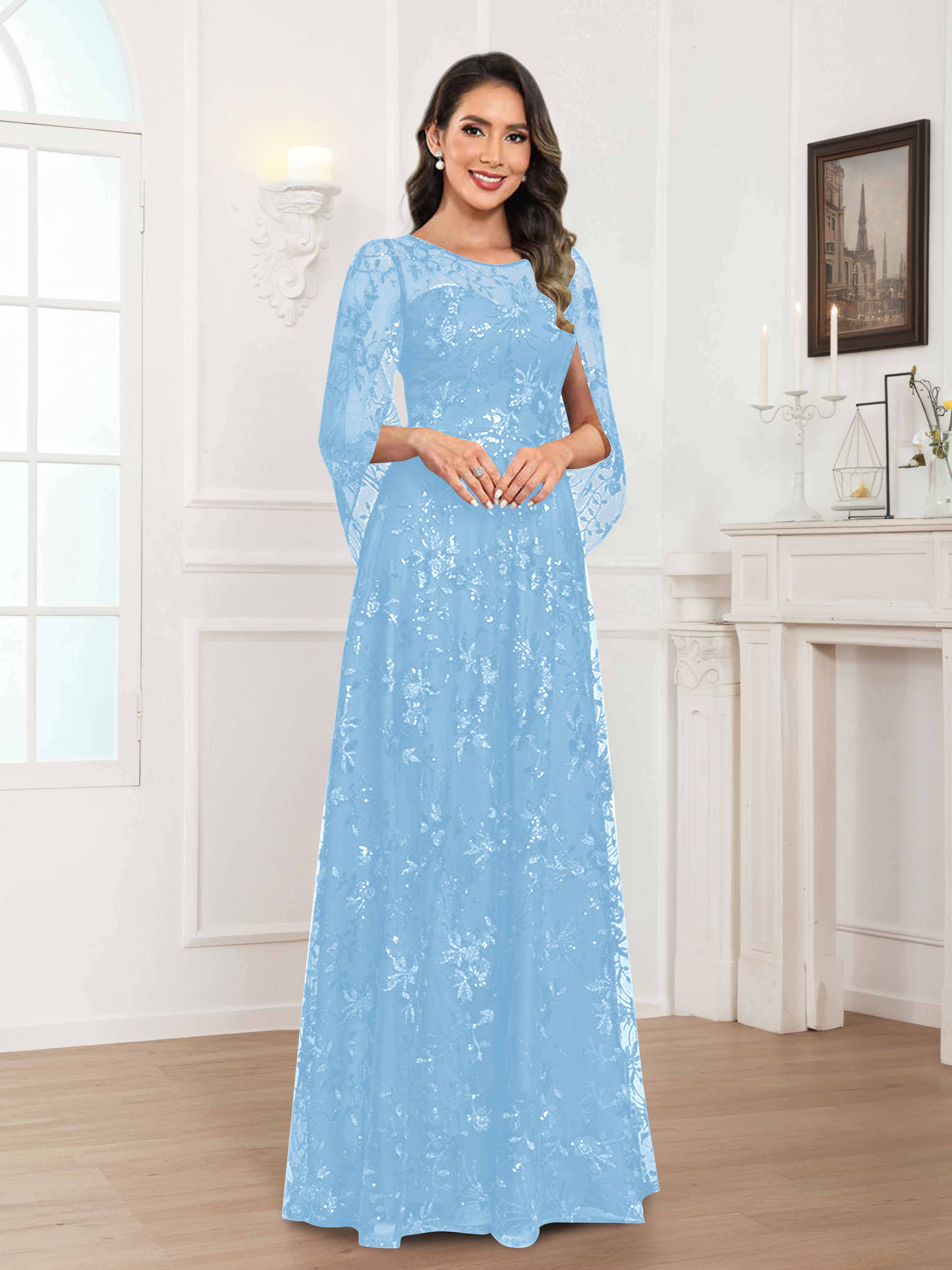 Quenella Chic A-line Illusion Sequin Lace Floor Length Mother of the Bride Dresses