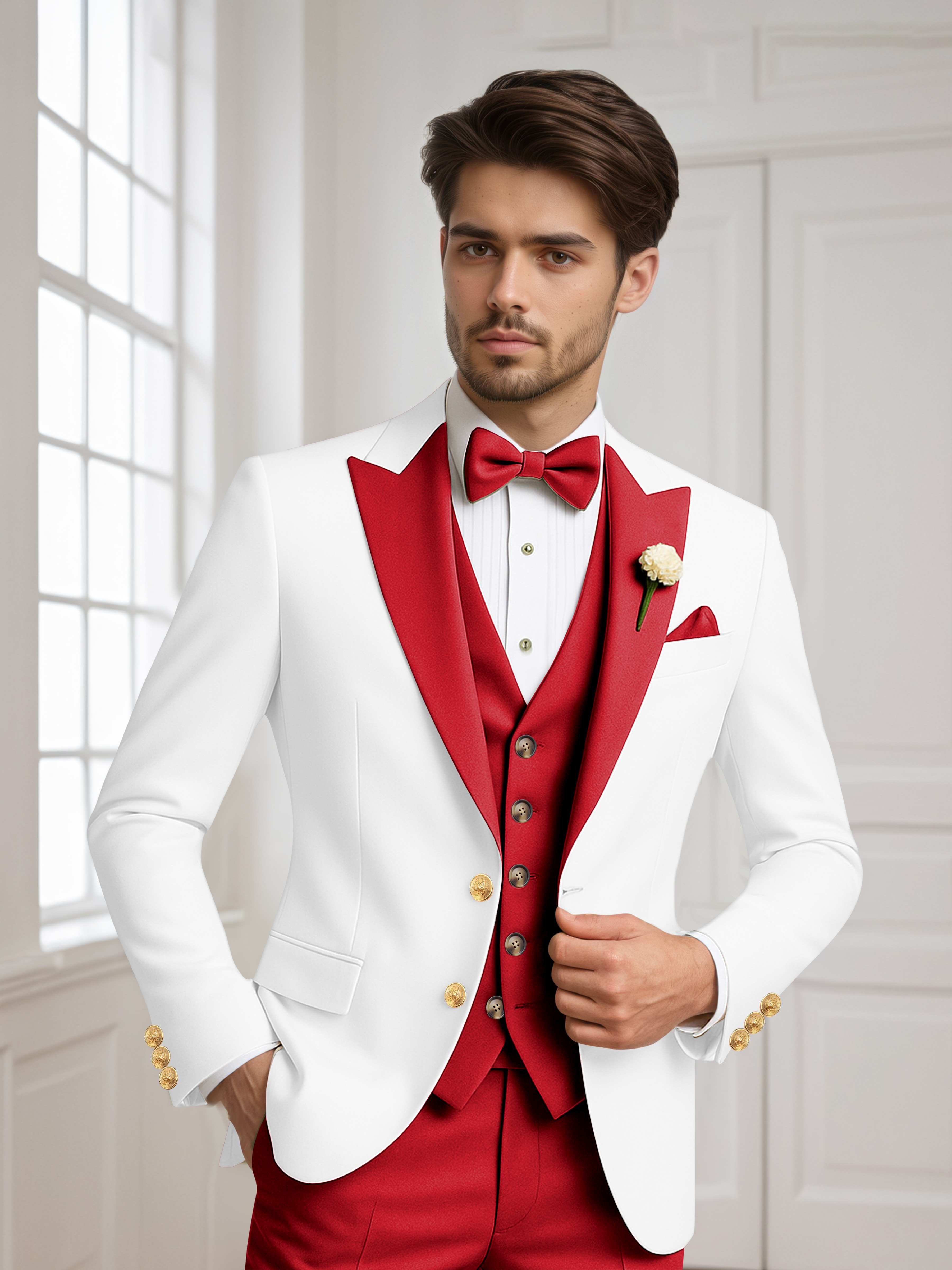 Color Block Peak Lapel Men's 2 Pieces Jacket & Vest for Groom Wedding & Prom