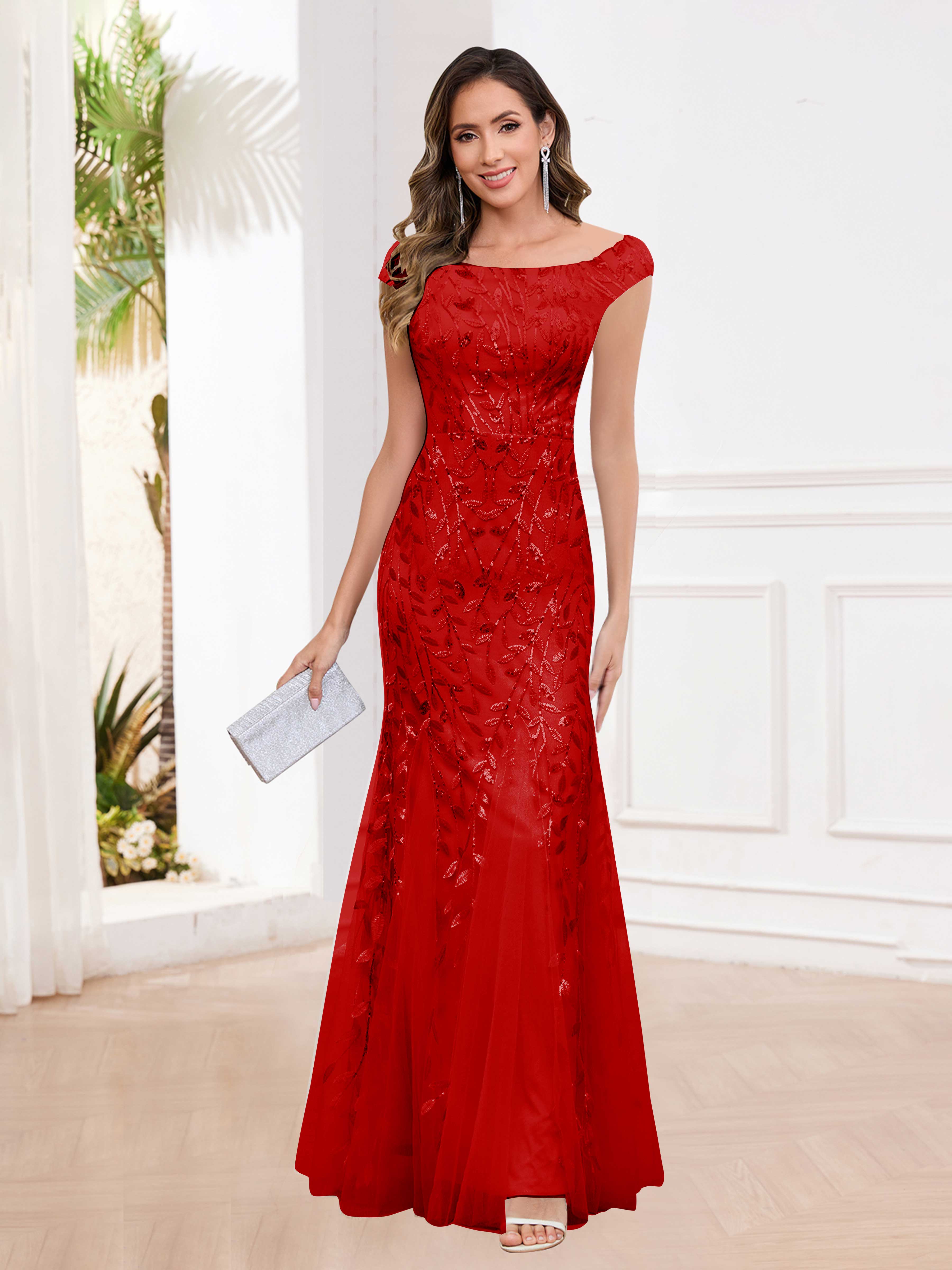 Aelindra Modern Sheath Leaf Sequins Long Mother of the Bride & Groom Dresses