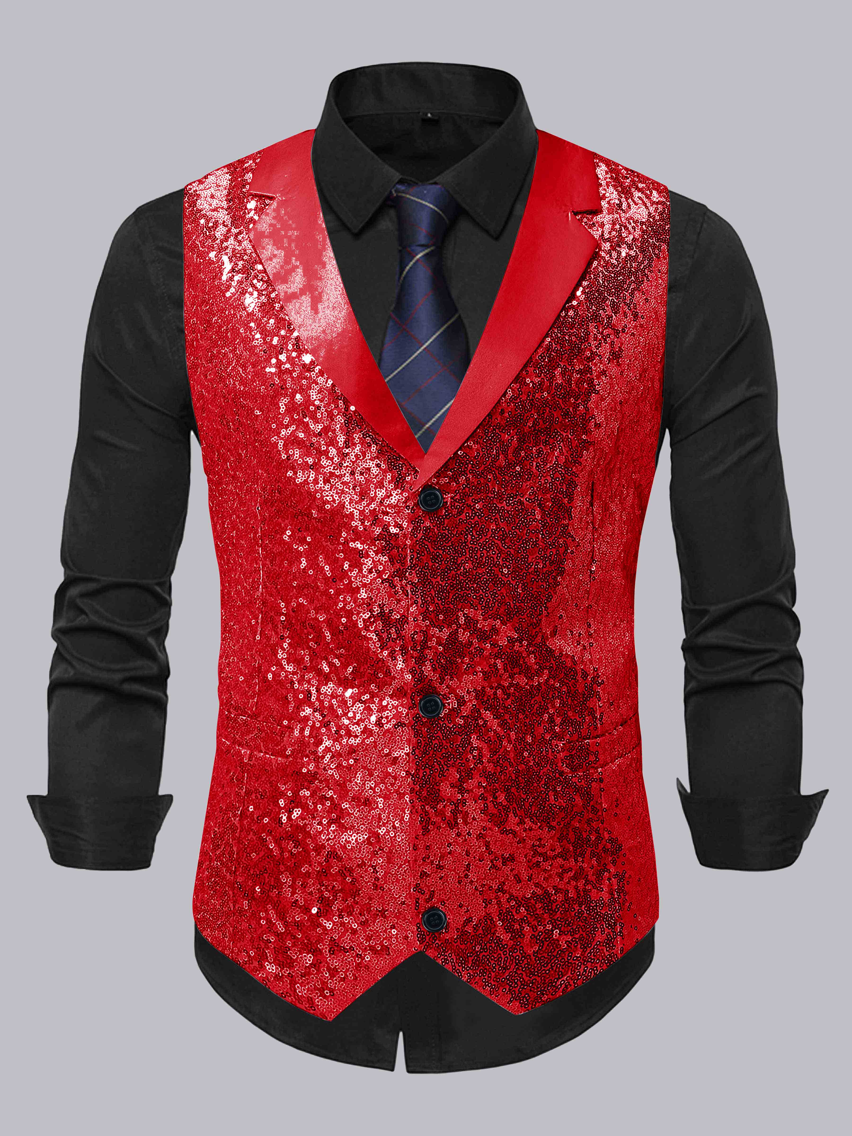 Men's Sequin Notch Lapel Three Buttons Vest