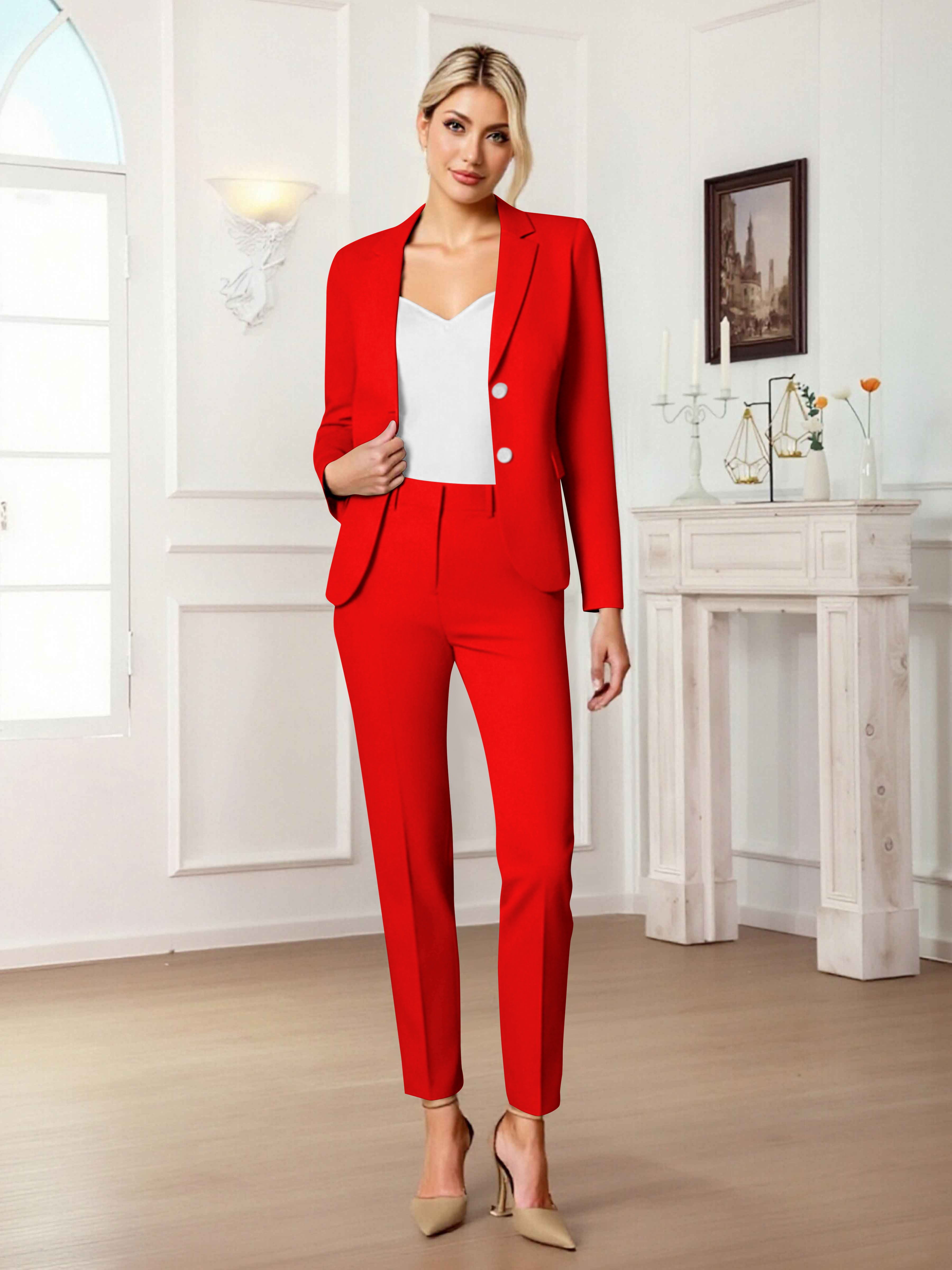 Slim Fit Women's 2 Pieces Notch Lapel Two Button Suit For Guest
