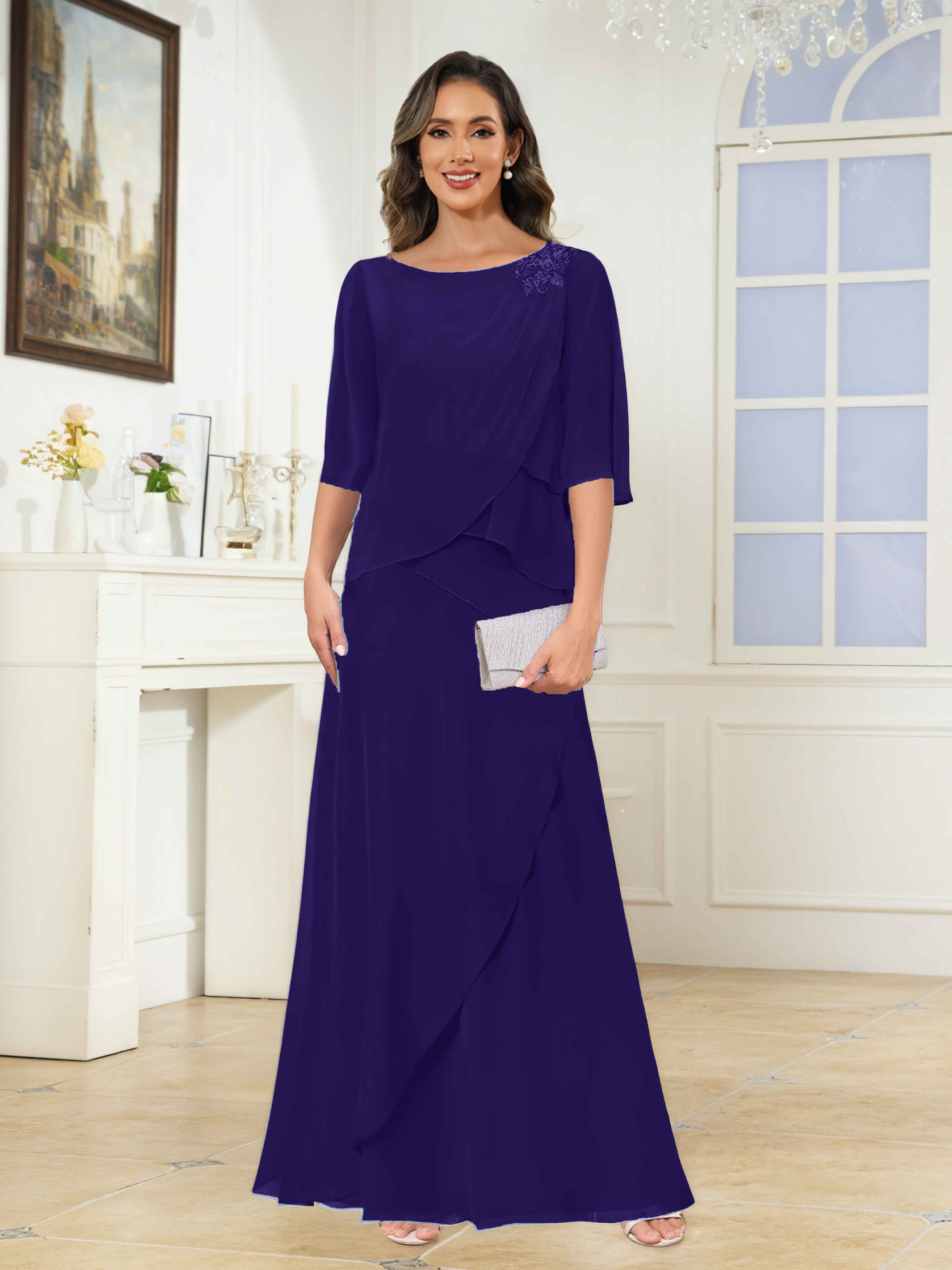 Larkin Flattering Scoop Tiered Appliques Floor Length Chiffon Mother of the Bride Dresses