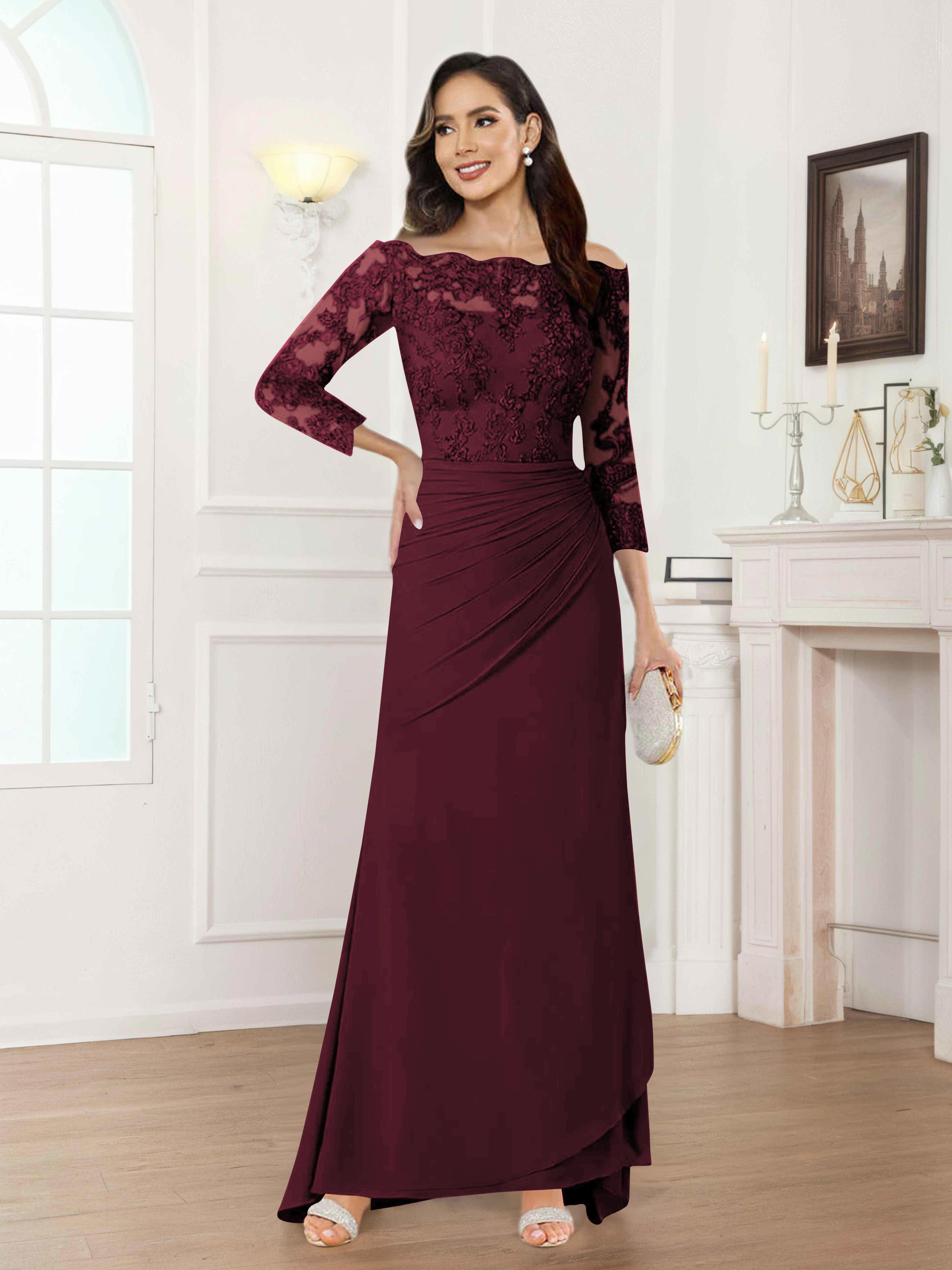 Riva Fashionable Sheath Off the Shoulder Lace Chiffon Mother of the Bride Dresses