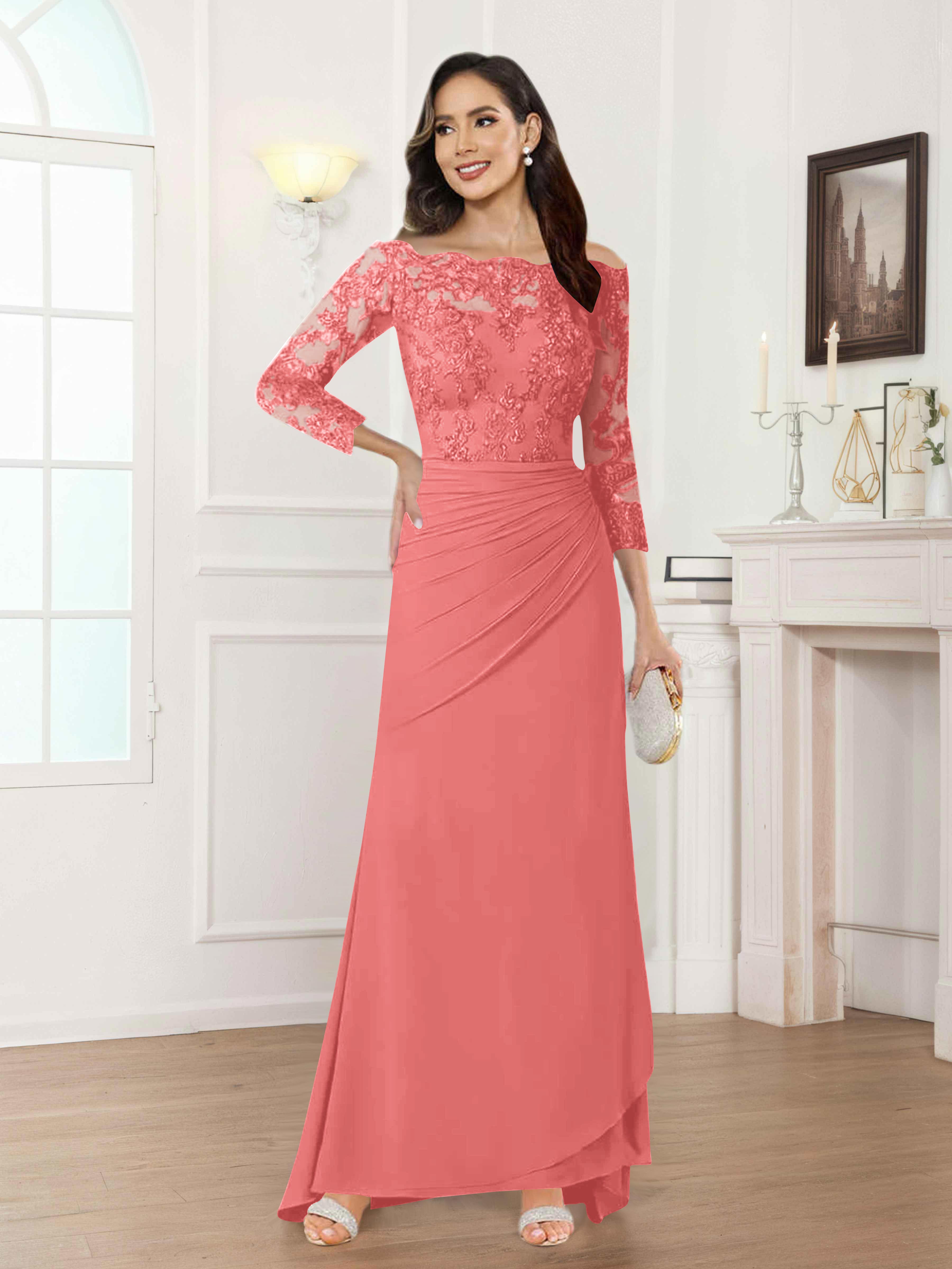Riva Fashionable Sheath Off the Shoulder Lace Chiffon Mother of the Bride Dresses
