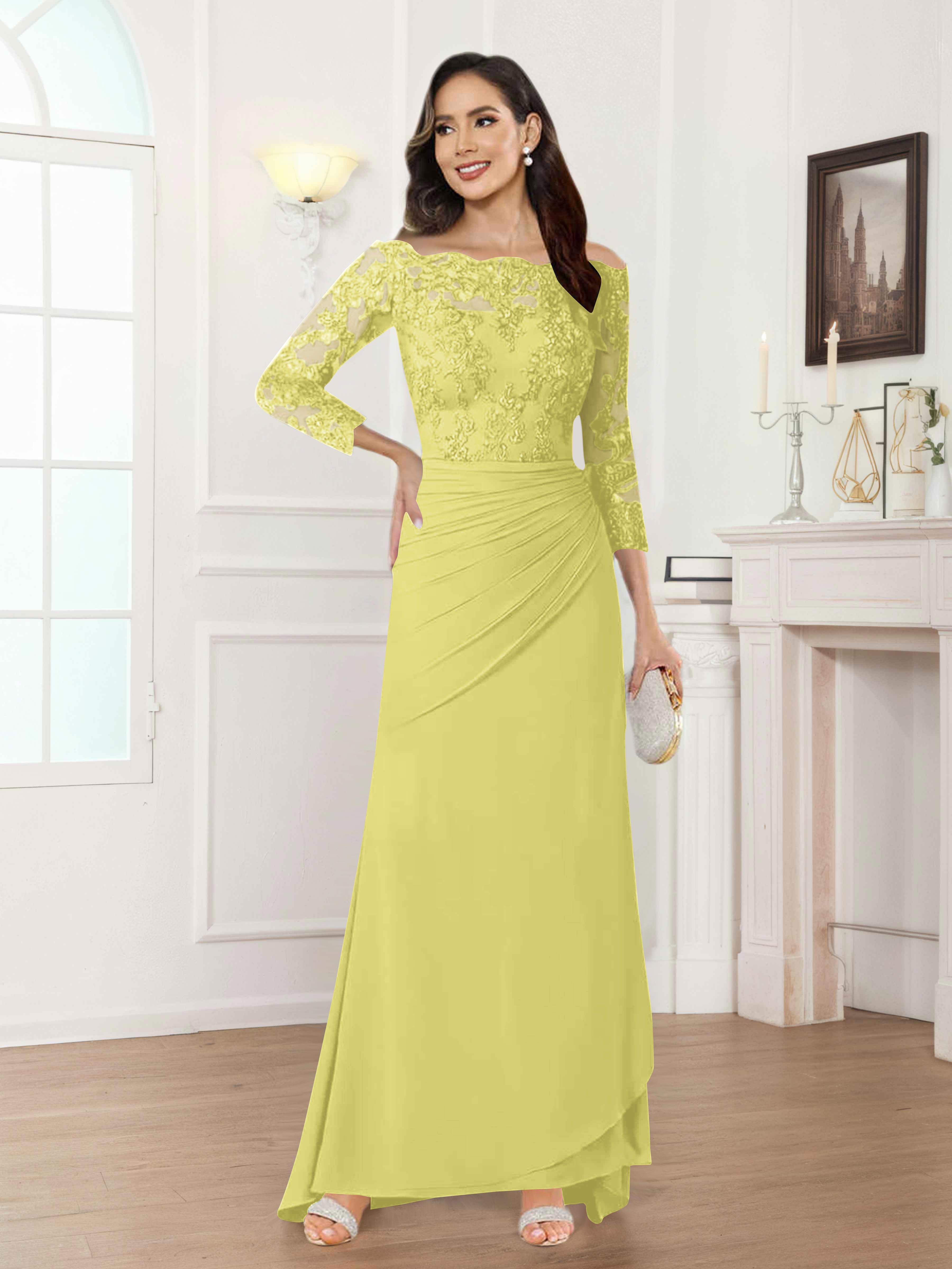 Riva Fashionable Sheath Off the Shoulder Lace Chiffon Mother of the Bride Dresses