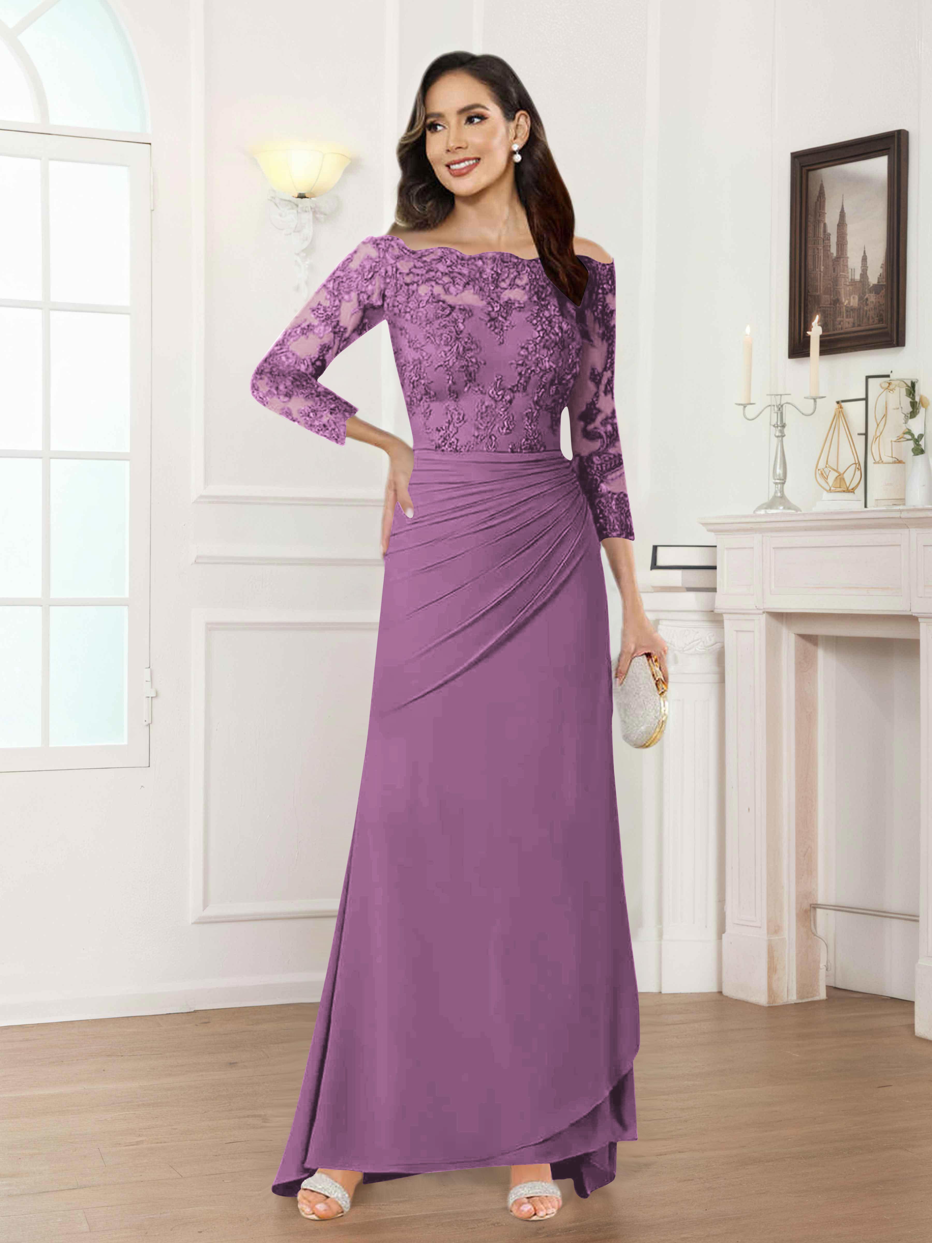 Riva Fashionable Sheath Off the Shoulder Lace Chiffon Mother of the Bride Dresses