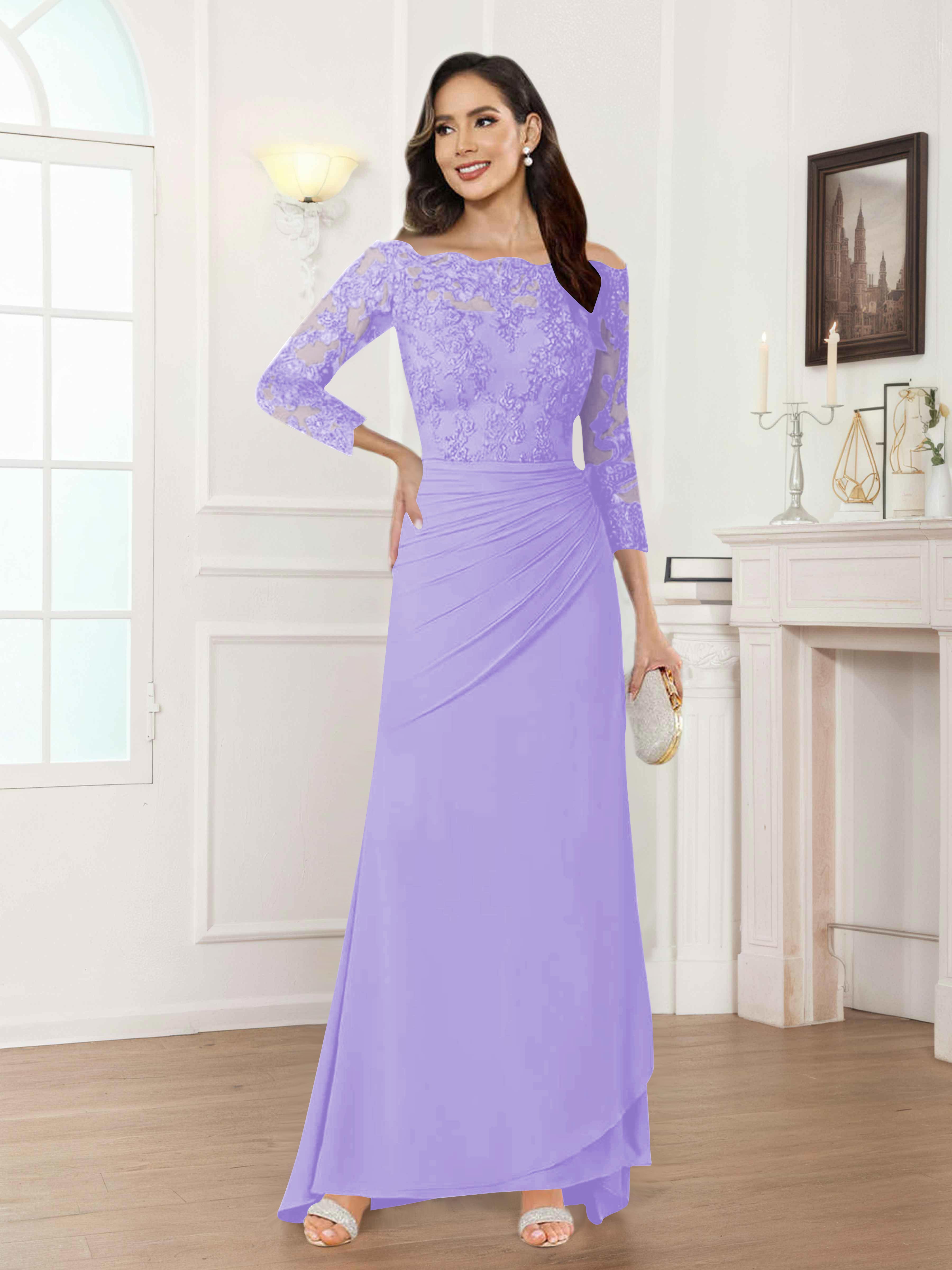 Riva Fashionable Sheath Off the Shoulder Lace Chiffon Mother of the Bride Dresses