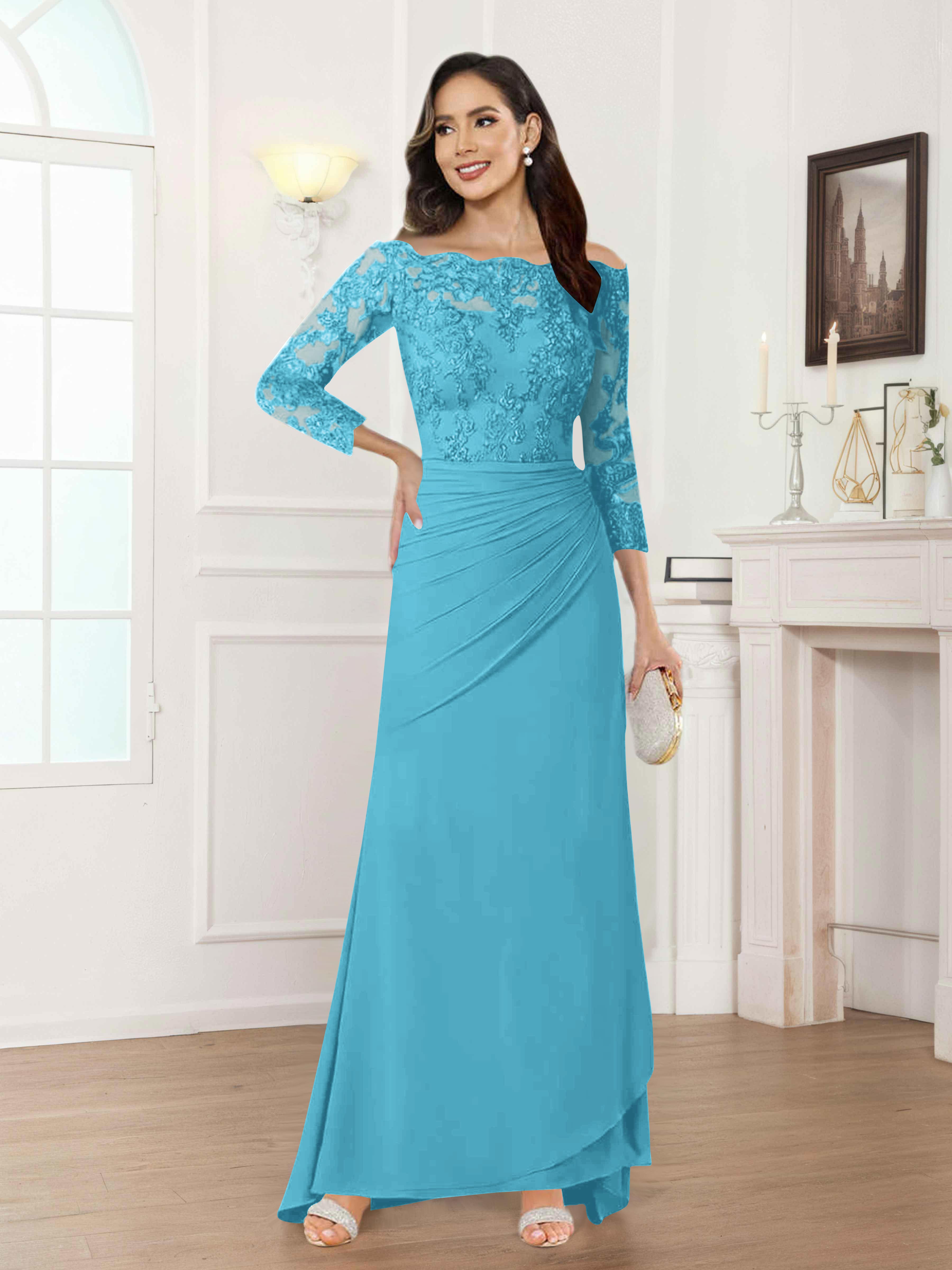 Riva Fashionable Sheath Off the Shoulder Lace Chiffon Mother of the Bride Dresses