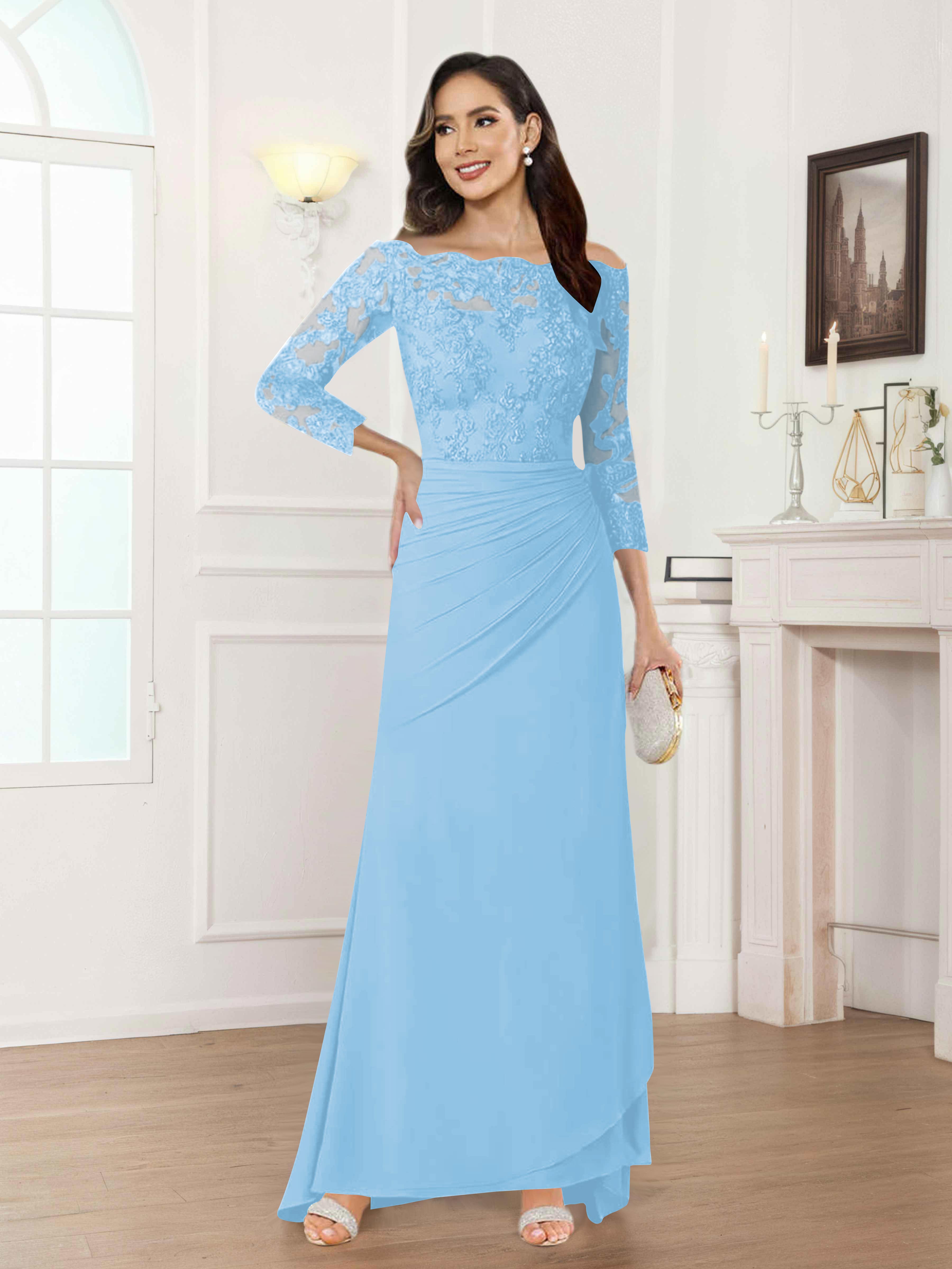 Riva Fashionable Sheath Off the Shoulder Lace Chiffon Mother of the Bride Dresses