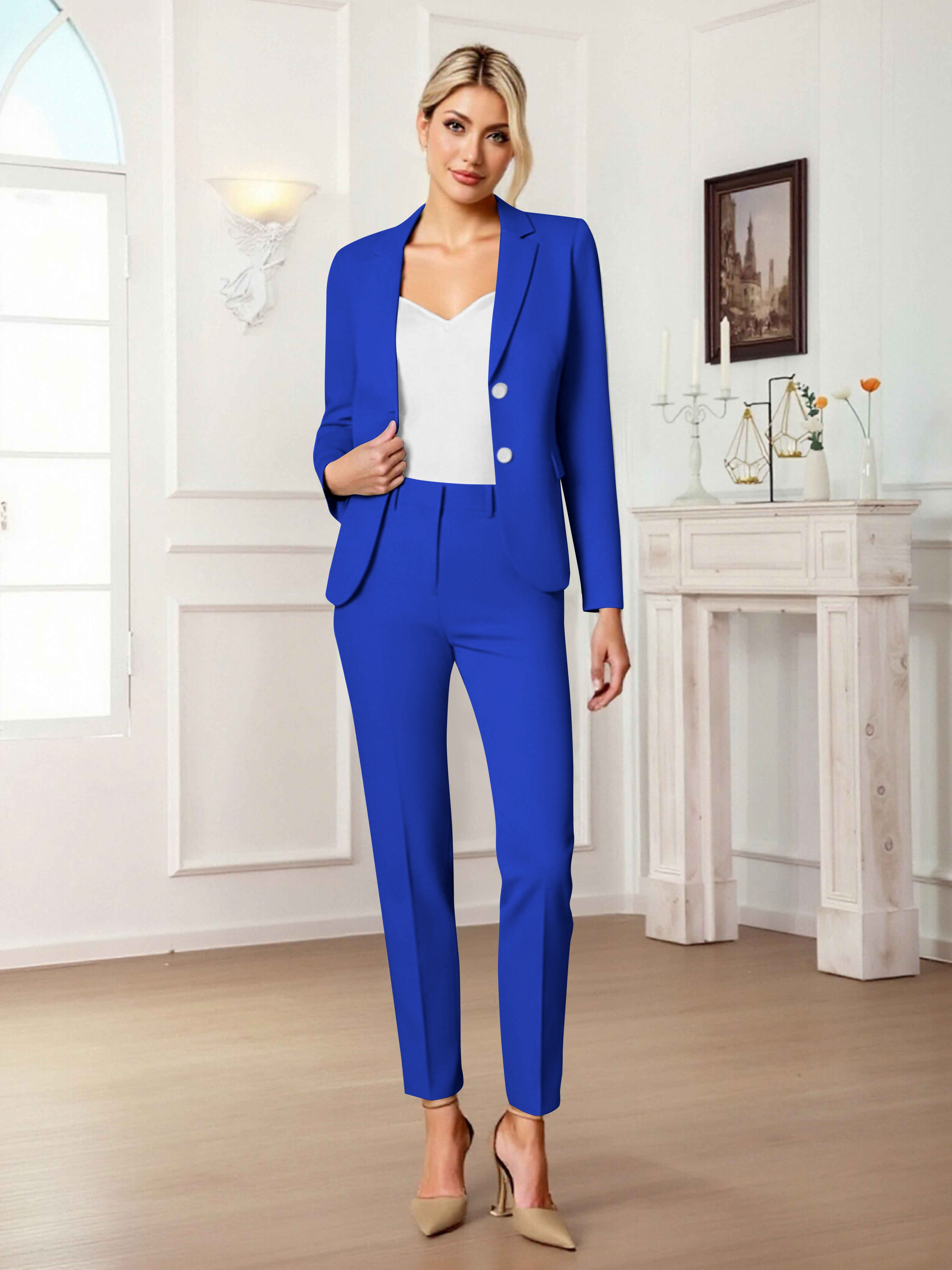 Slim Fit Women's 2 Pieces Notch Lapel Two Button Suit For Guest