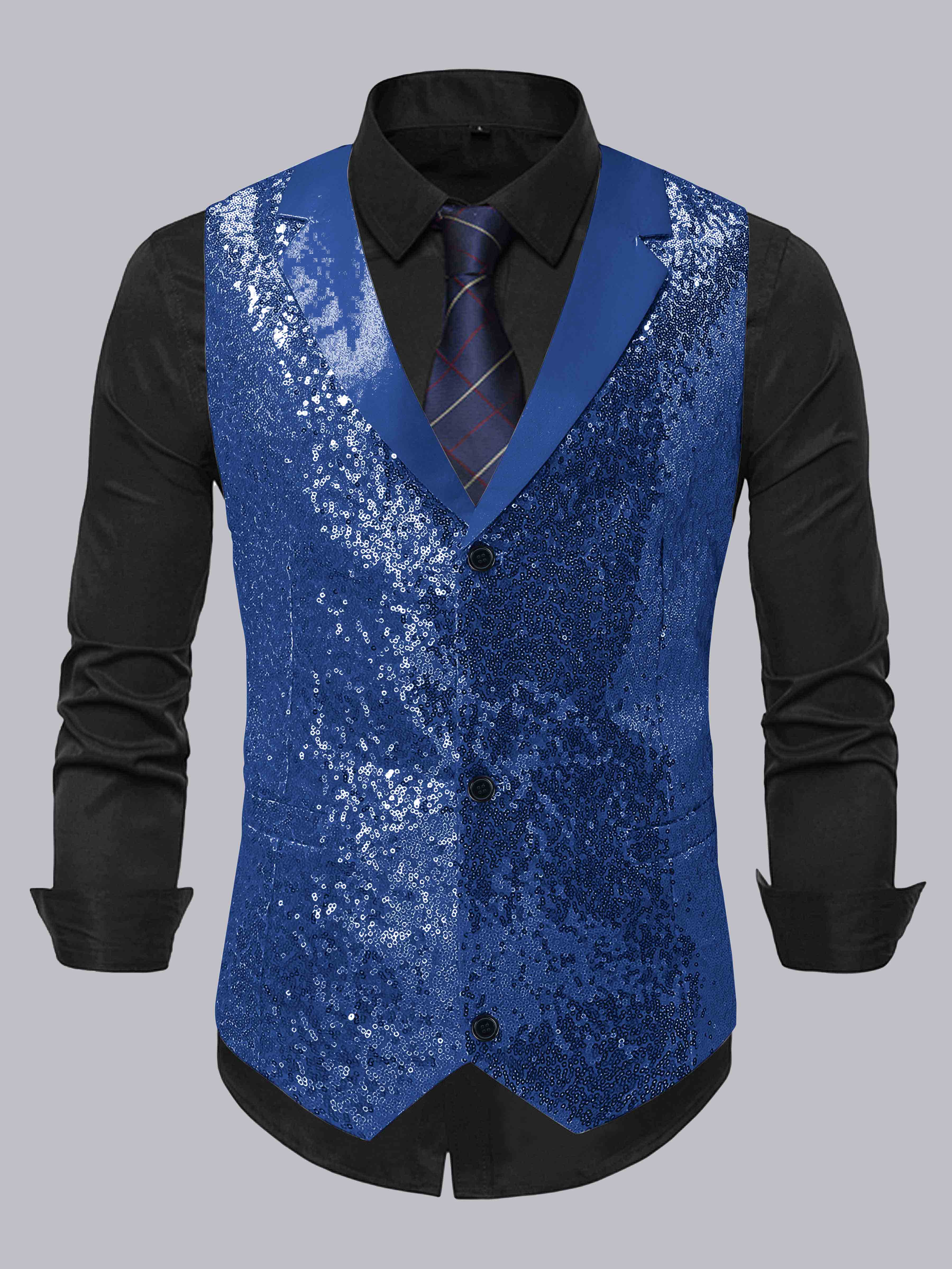 Men's Sequin Notch Lapel Three Buttons Vest