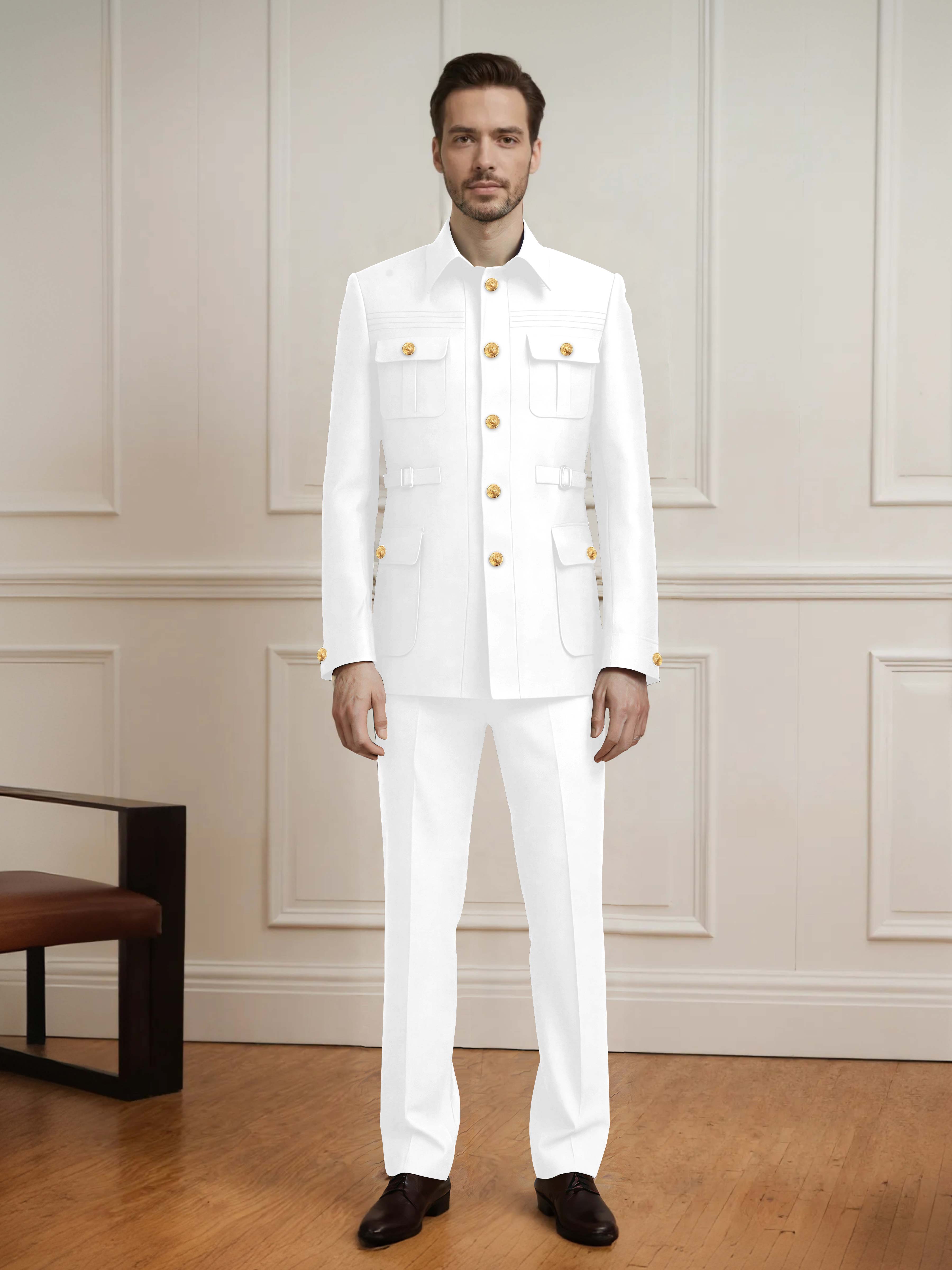 Safari Style Men's 2 Pieces Single Breasted With Belt Casual Suit