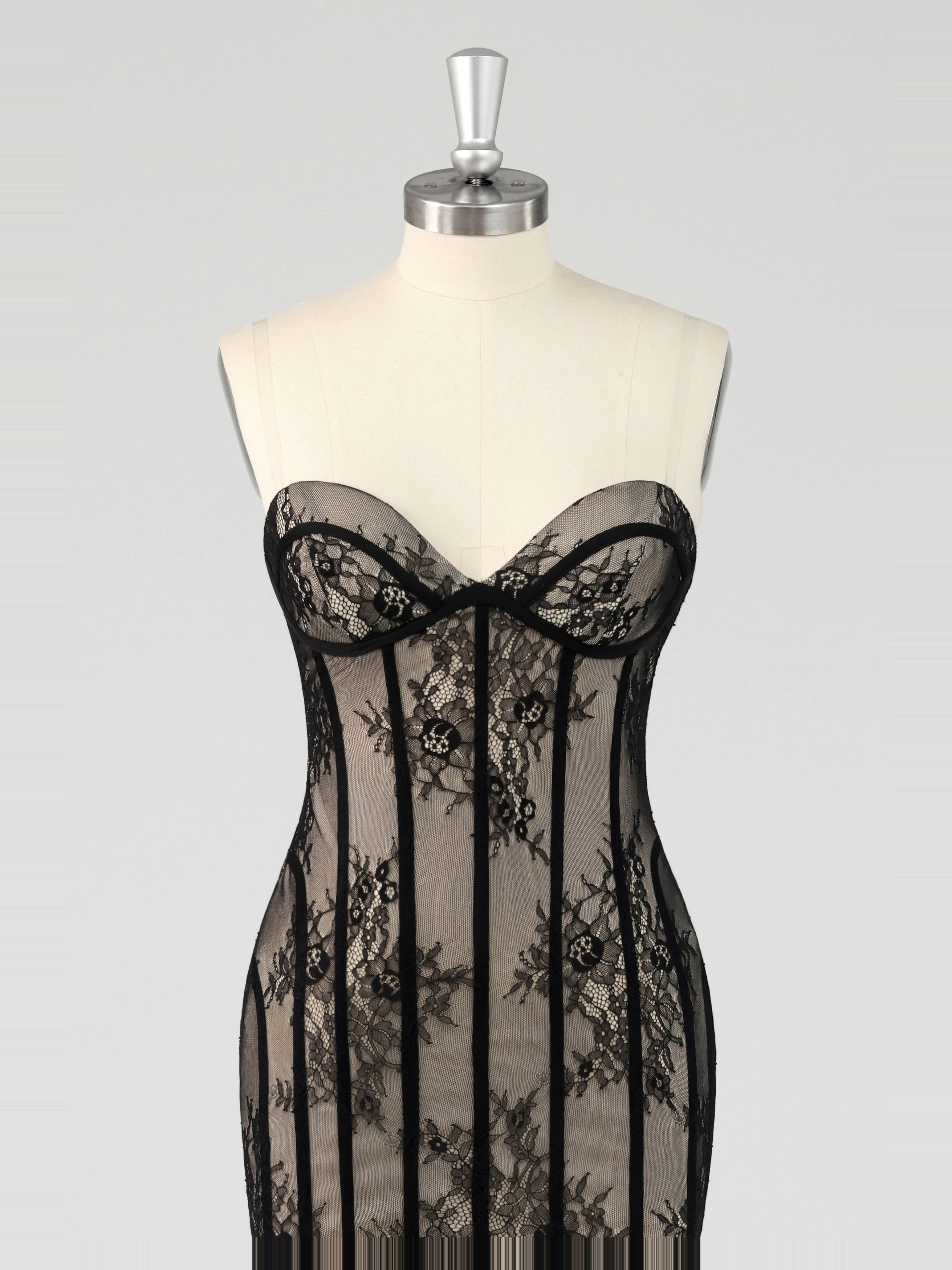 Sexy Strapless Sheer Lace Mini Cocktail Dresses