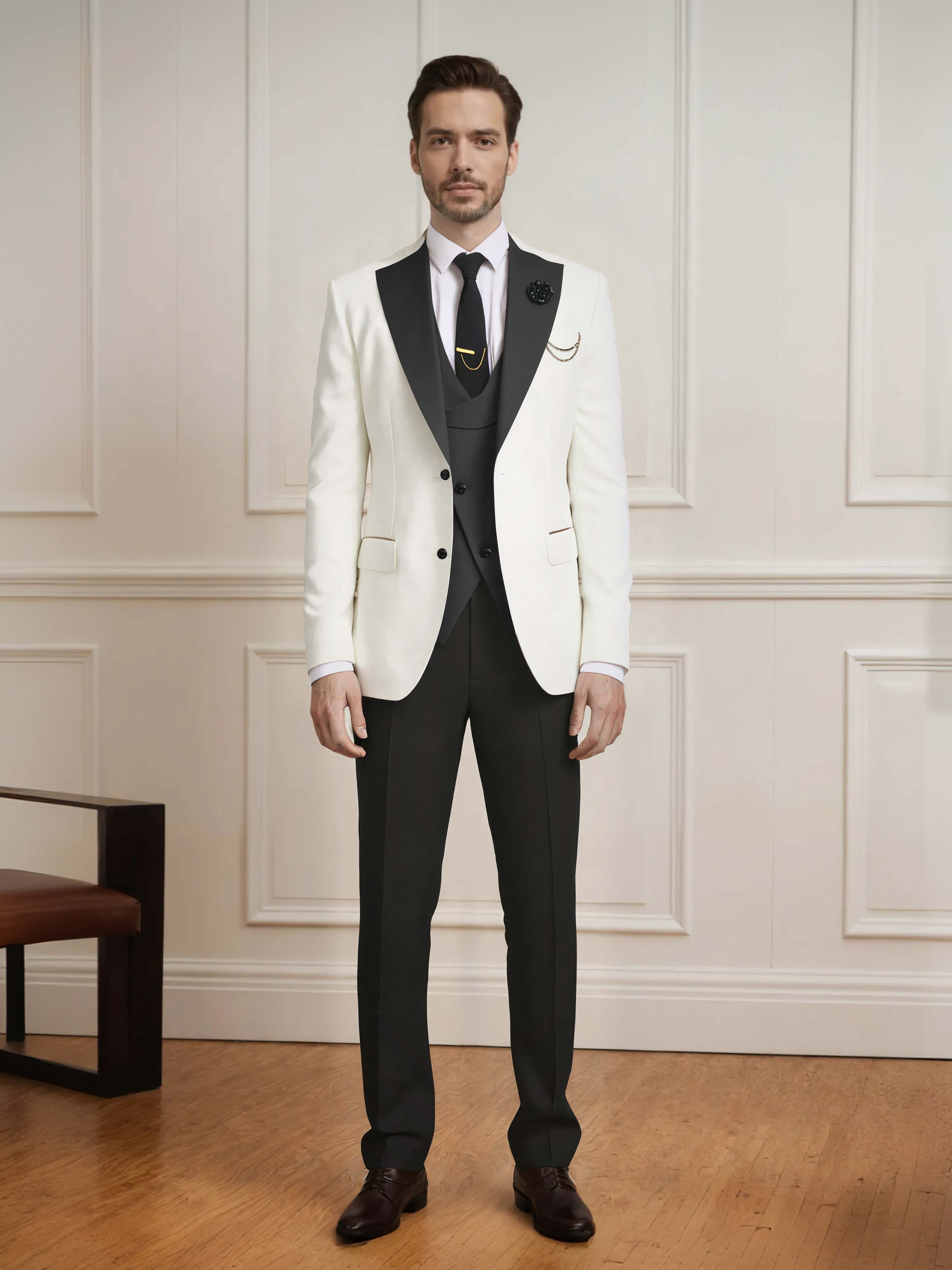 Sharp Men's One Button Contrast Finishes 3 Pieces Suits