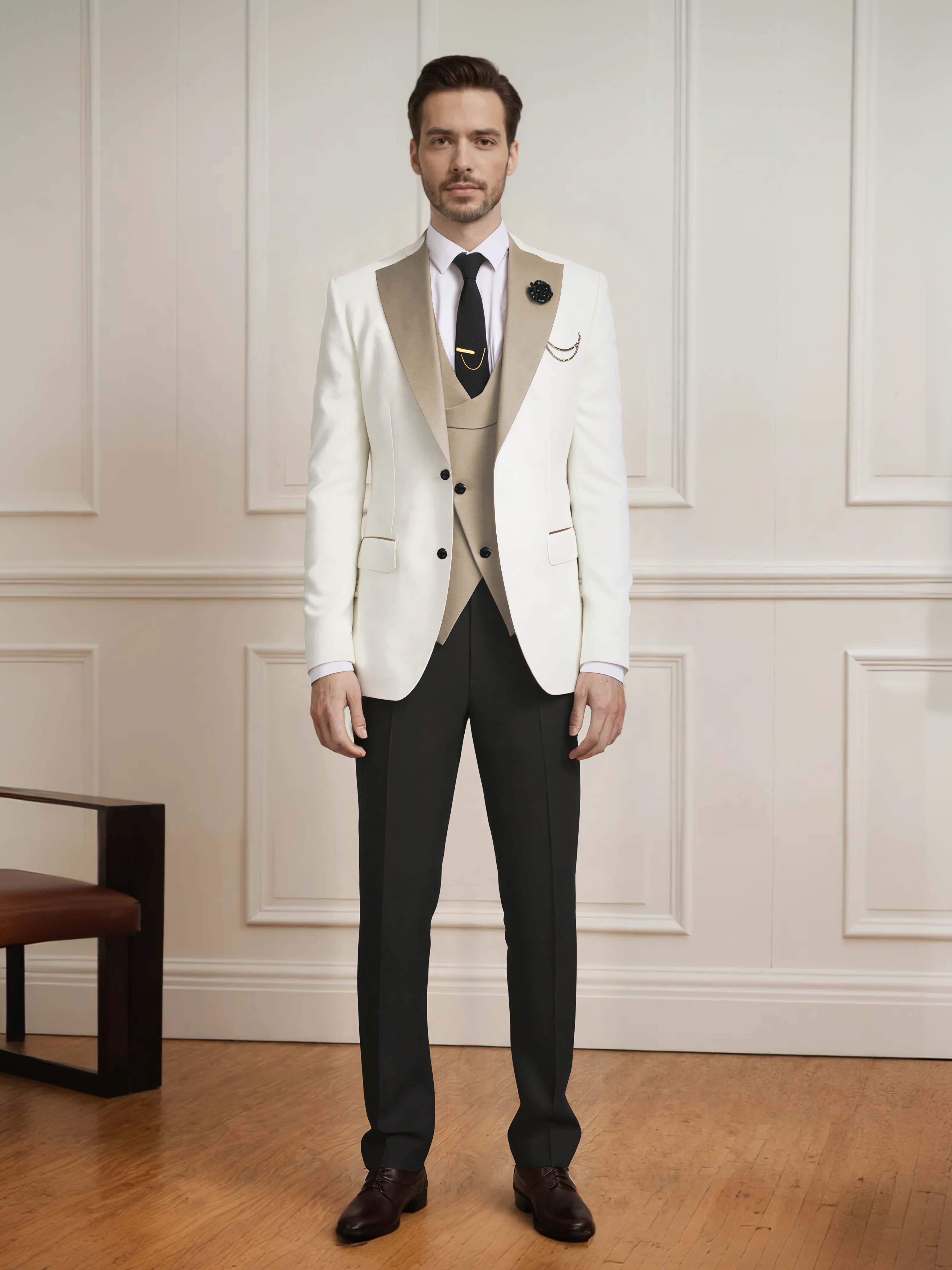 Sharp Men's One Button Contrast Finishes 3 Pieces Suits