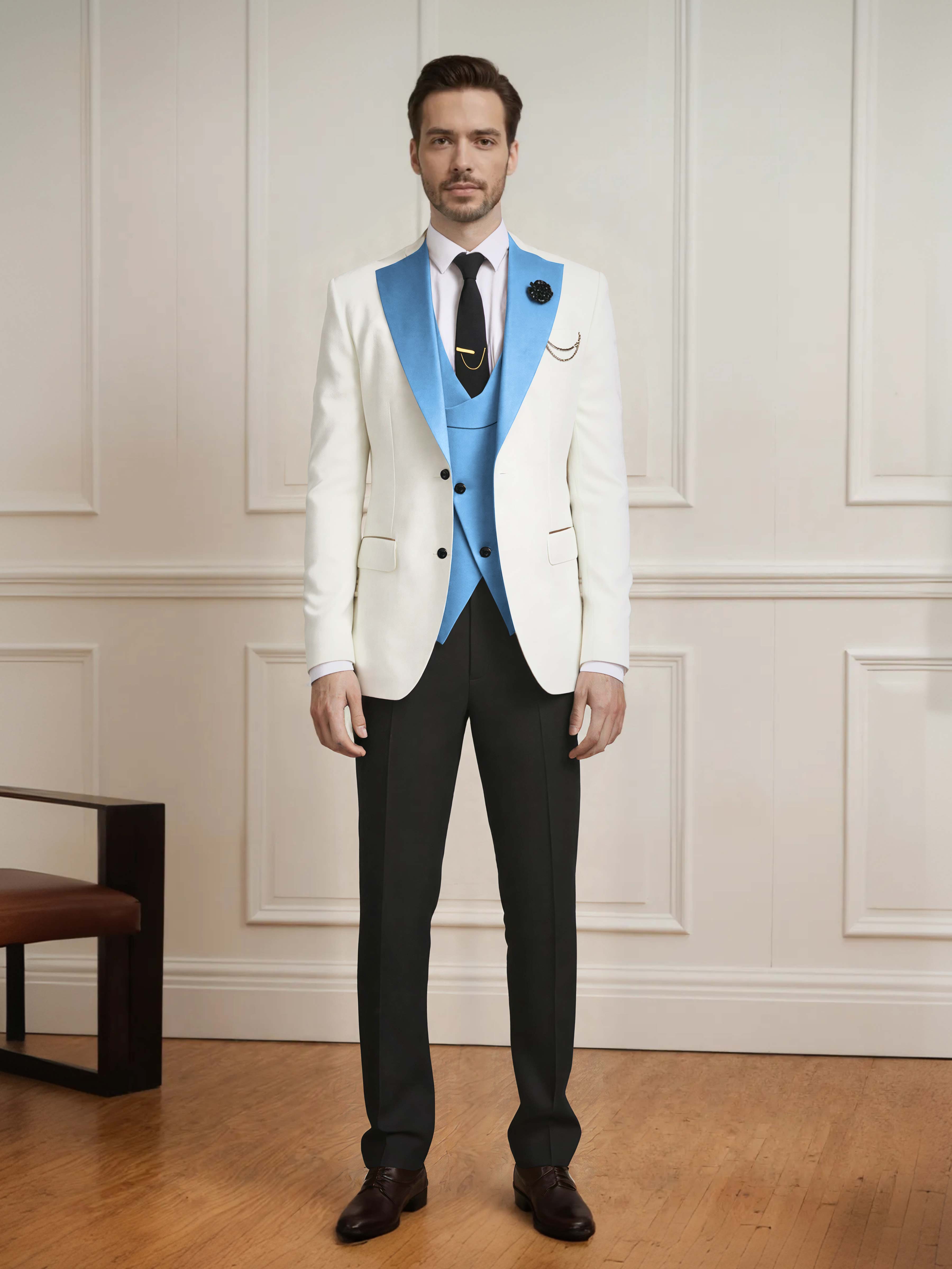 Sharp Men's One Button Contrast Finishes 3 Pieces Suits