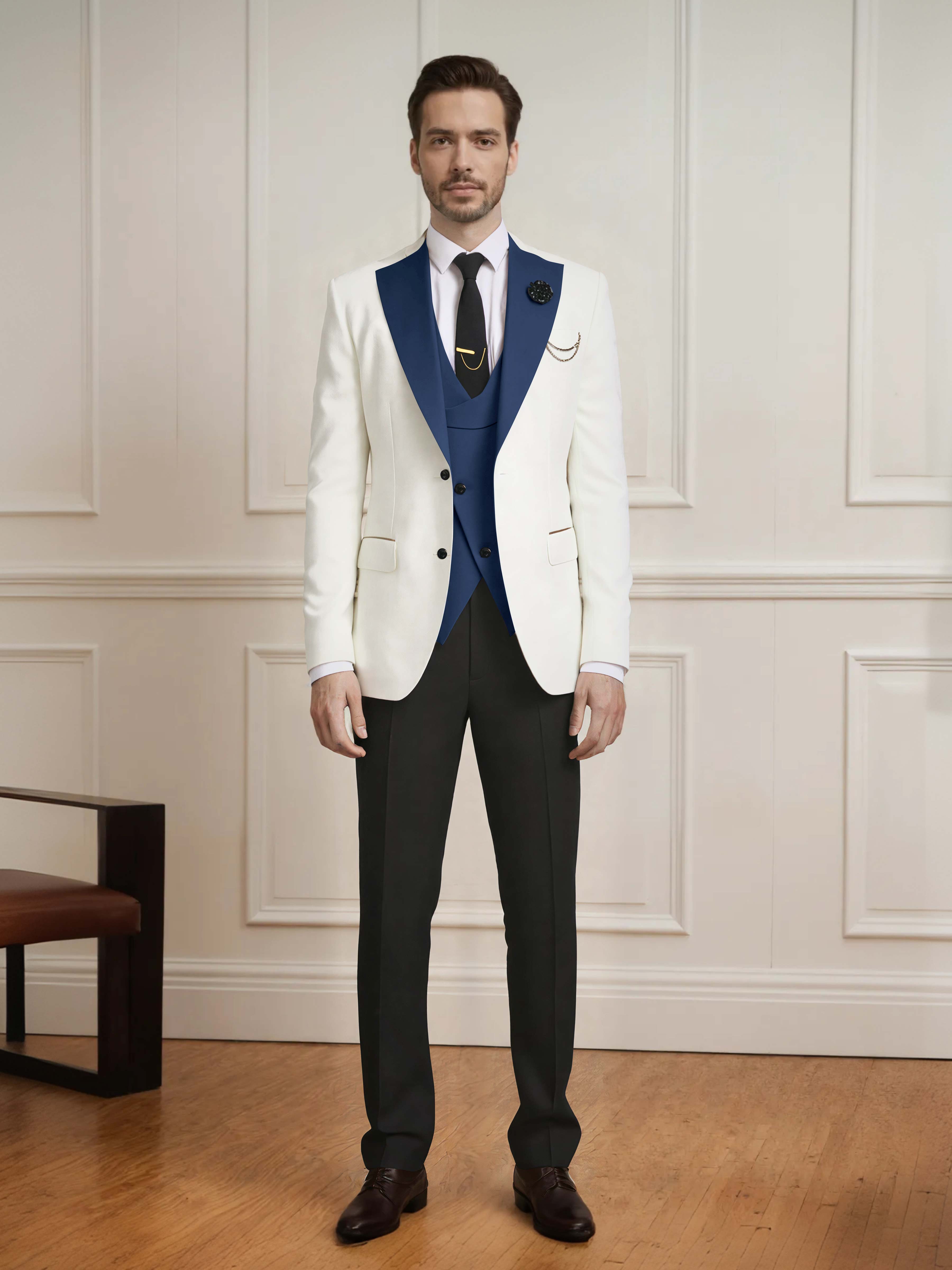 Sharp Men's One Button Contrast Finishes 3 Pieces Suits