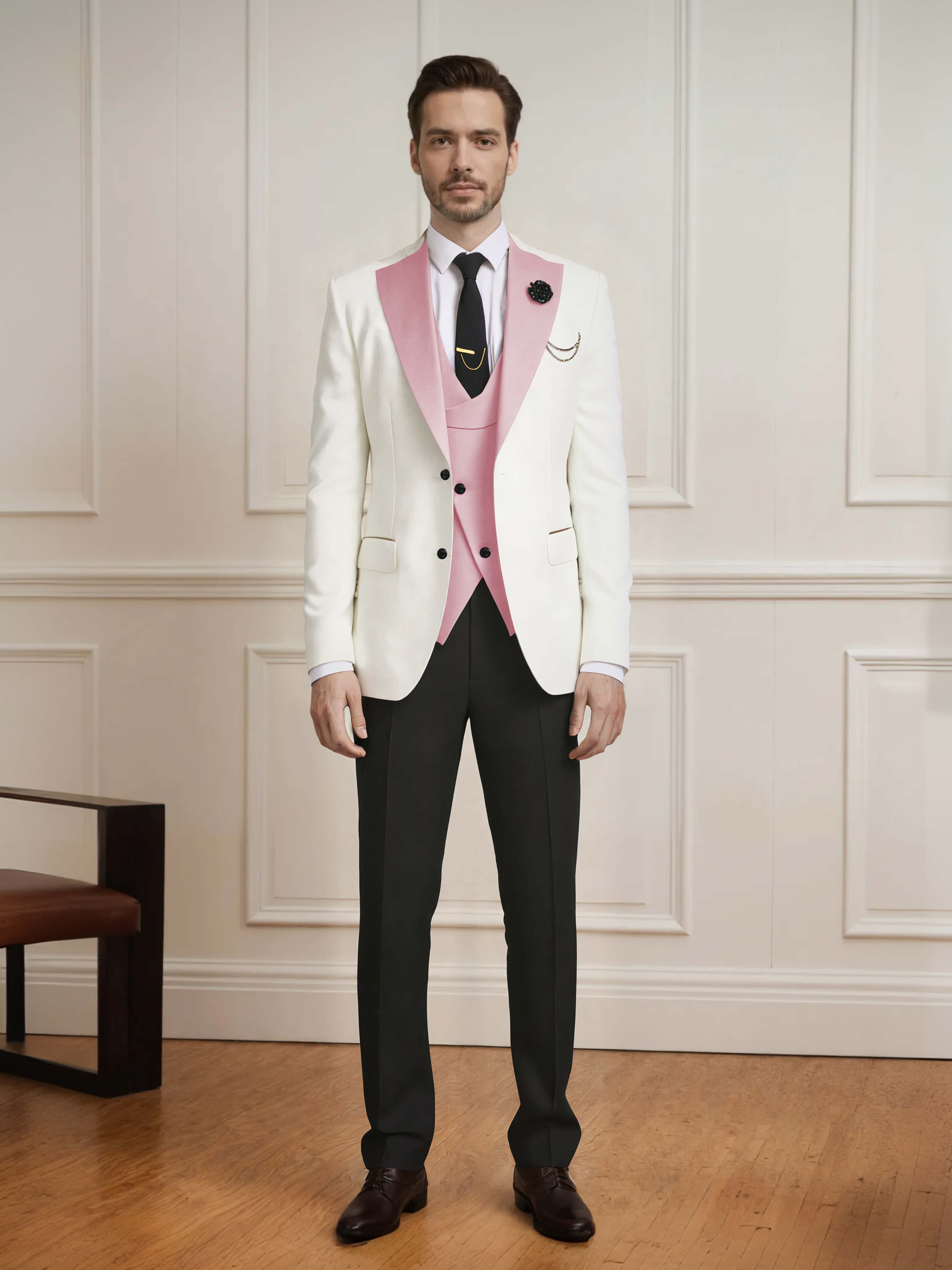 Sharp Men's One Button Contrast Finishes 3 Pieces Suits