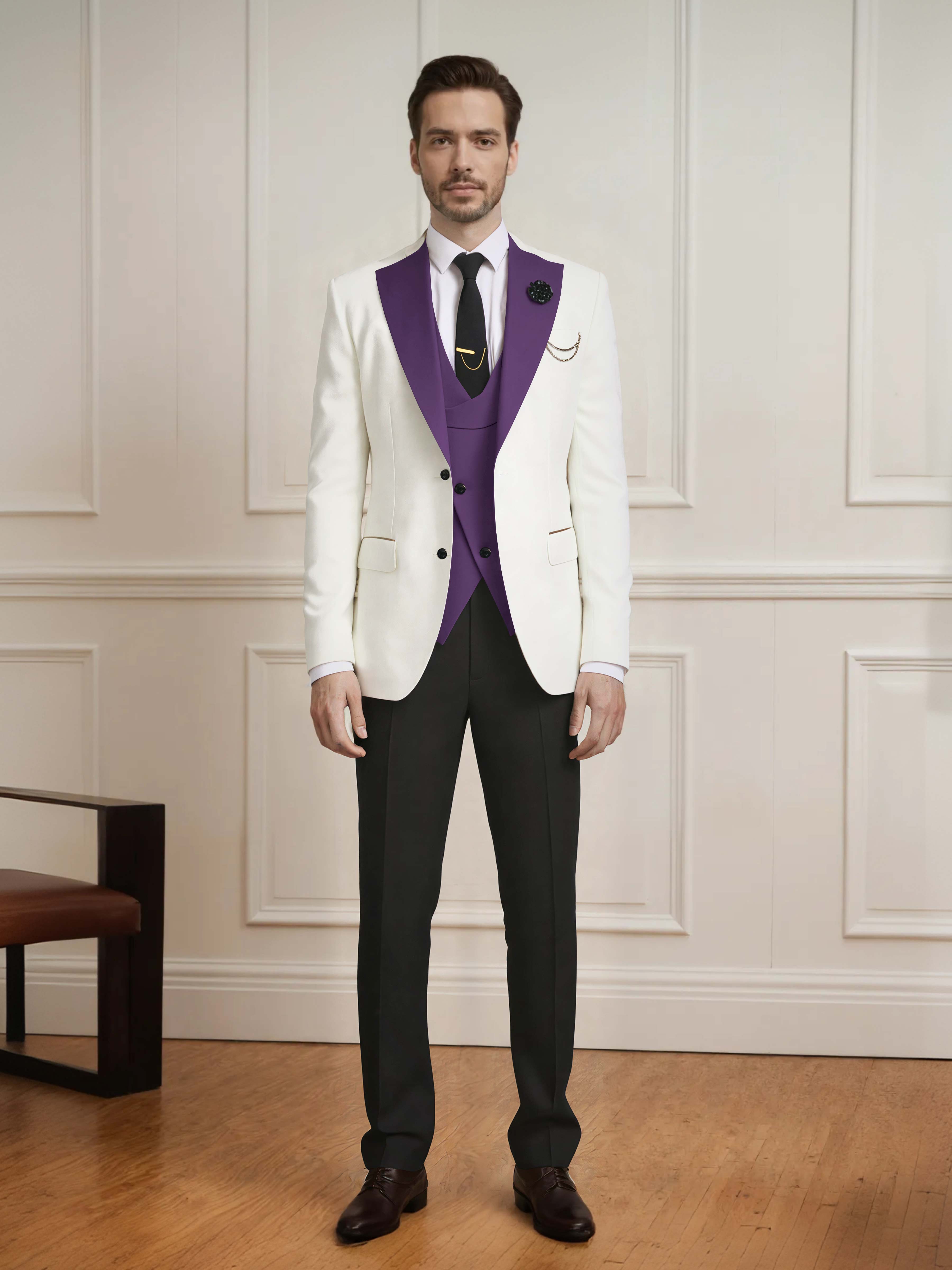 Sharp Men's One Button Contrast Finishes 3 Pieces Suits