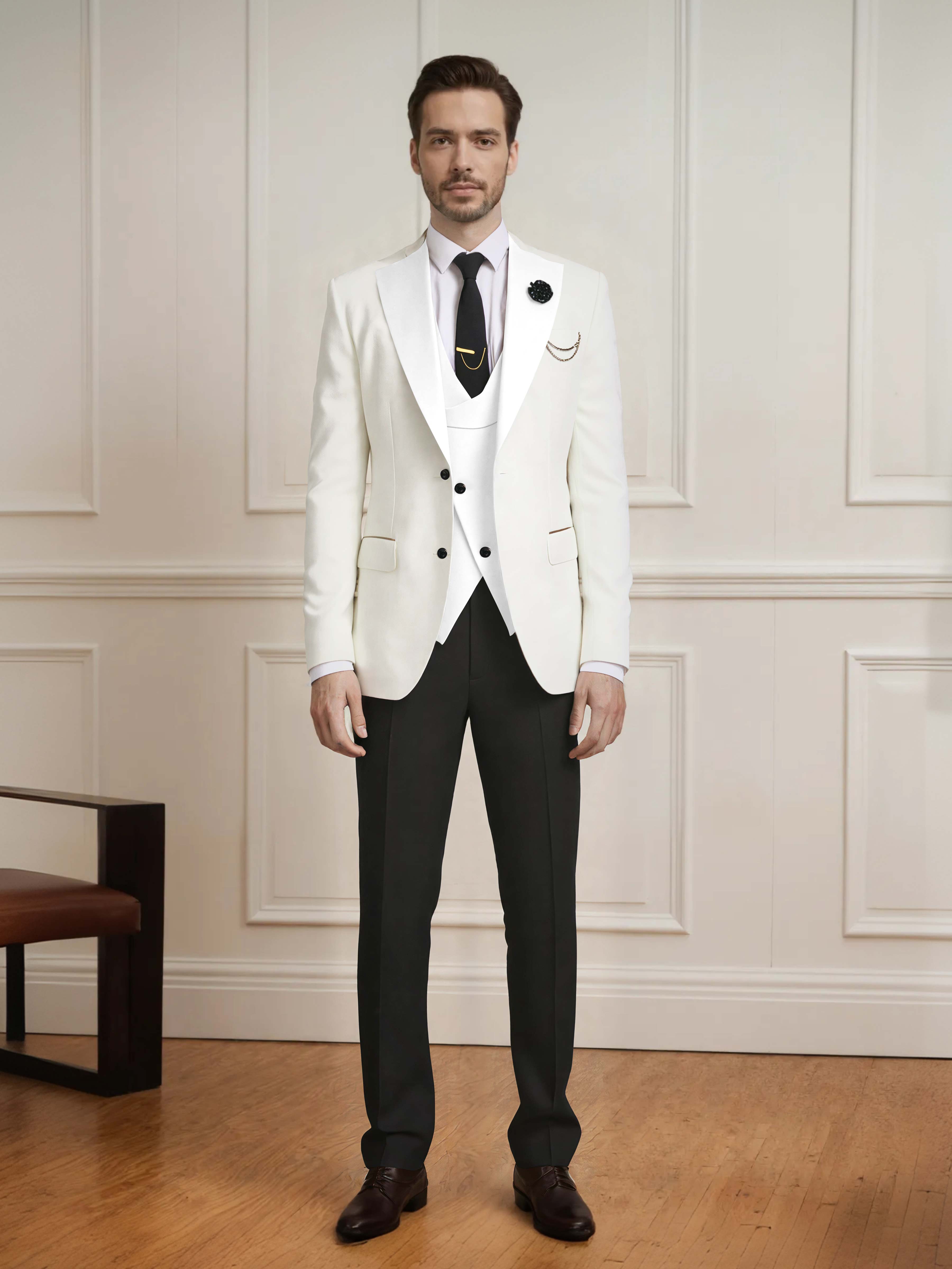 Sharp Men's One Button Contrast Finishes 3 Pieces Suits