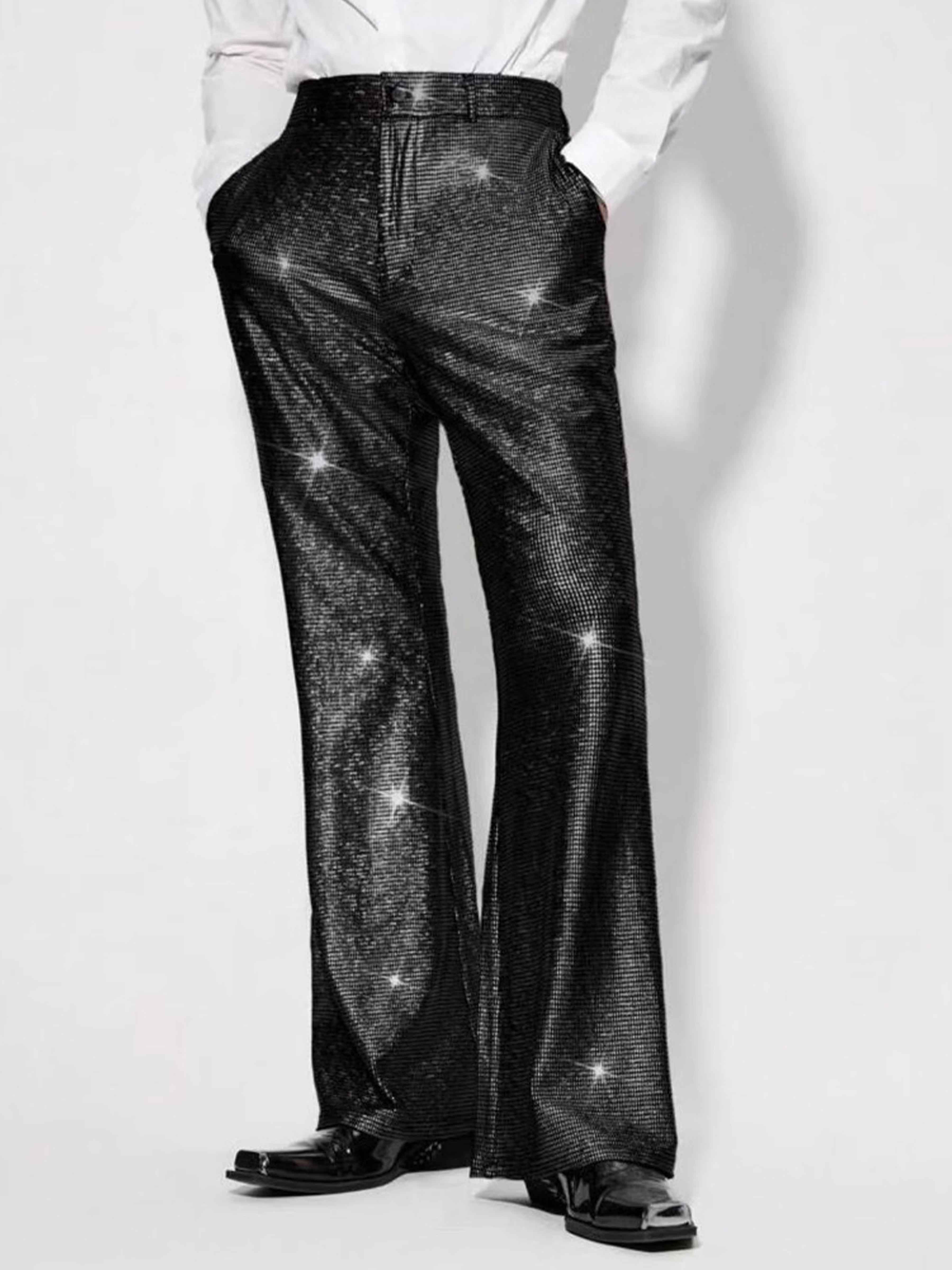 Shiny Sequined Mid-rise Straight Leg Standard Fit Formal Trousers