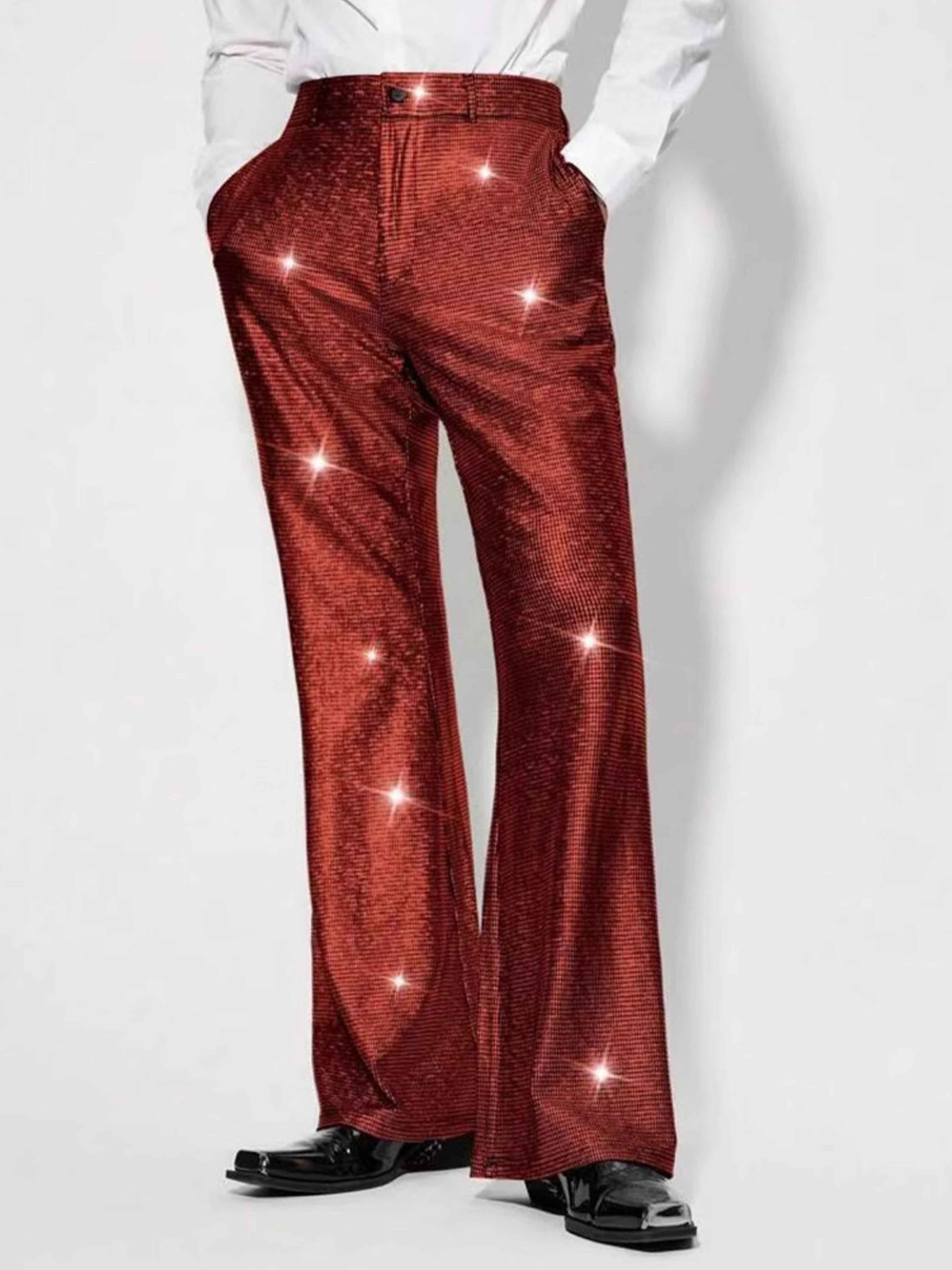Shiny Sequined Mid-rise Straight Leg Standard Fit Formal Trousers