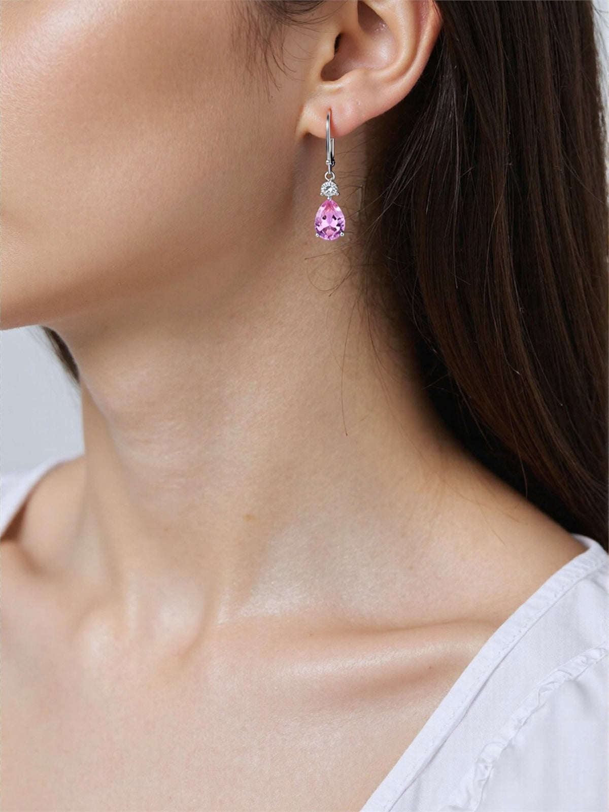 Silver Leverback Crystal Teardrop Earrings