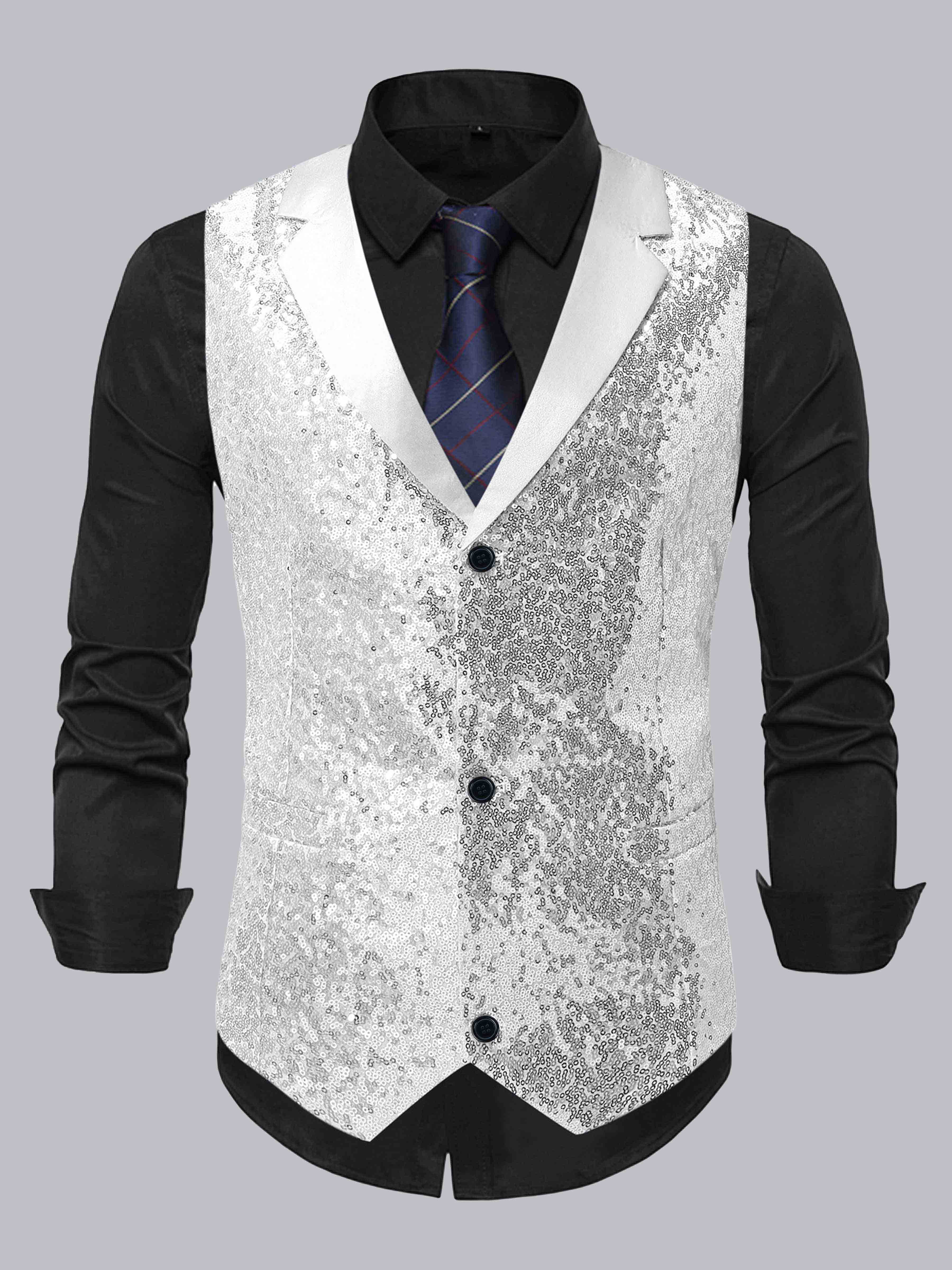 Men's Sequin Notch Lapel Three Buttons Vest