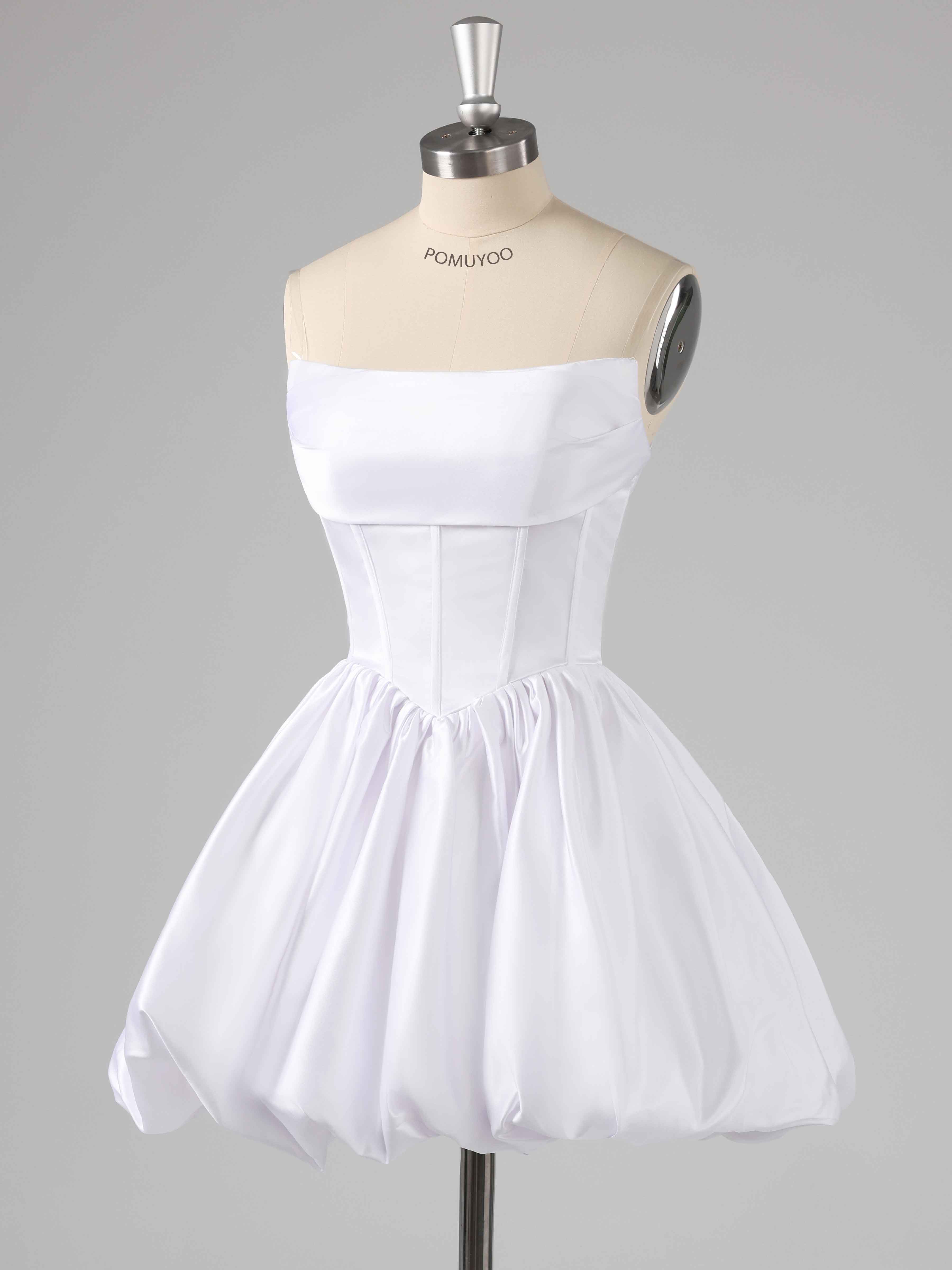 Simple A-Line Strapless Satin Mini Party Dresses