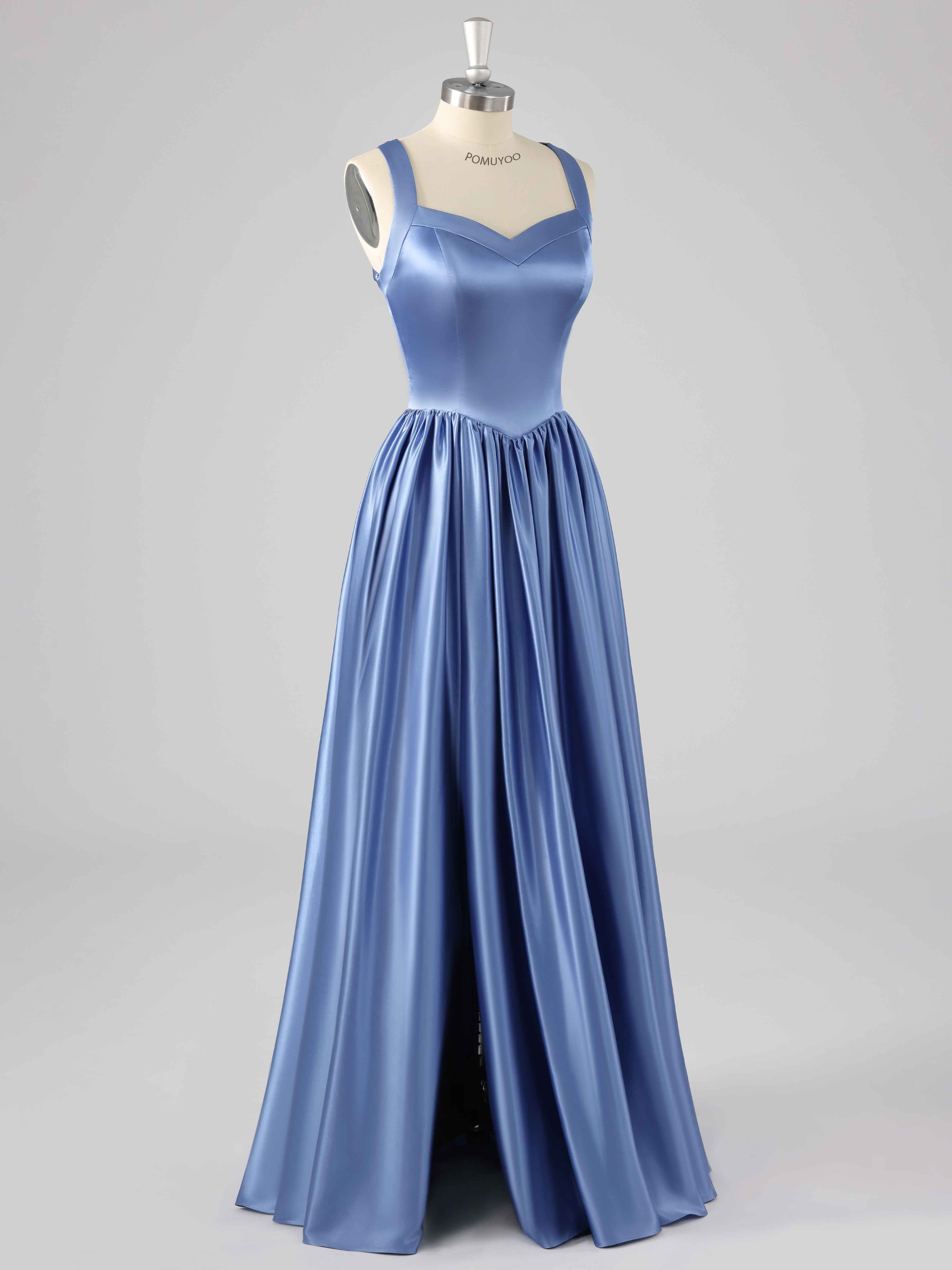 Simple A-Line V-Neck Sleeveless Long Bridesmaid Dresses with Slit