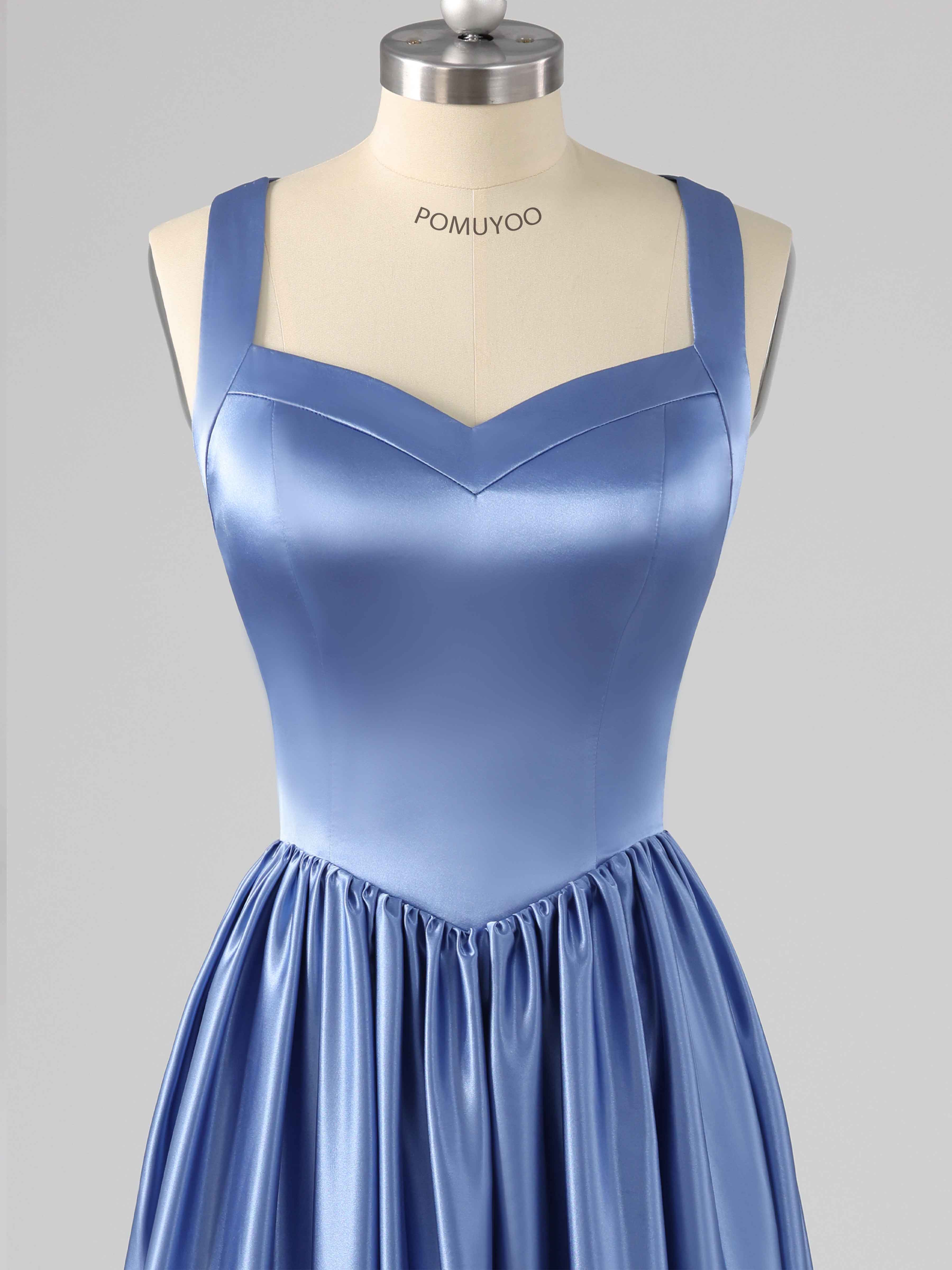 Simple A-Line V-Neck Sleeveless Long Bridesmaid Dresses with Slit