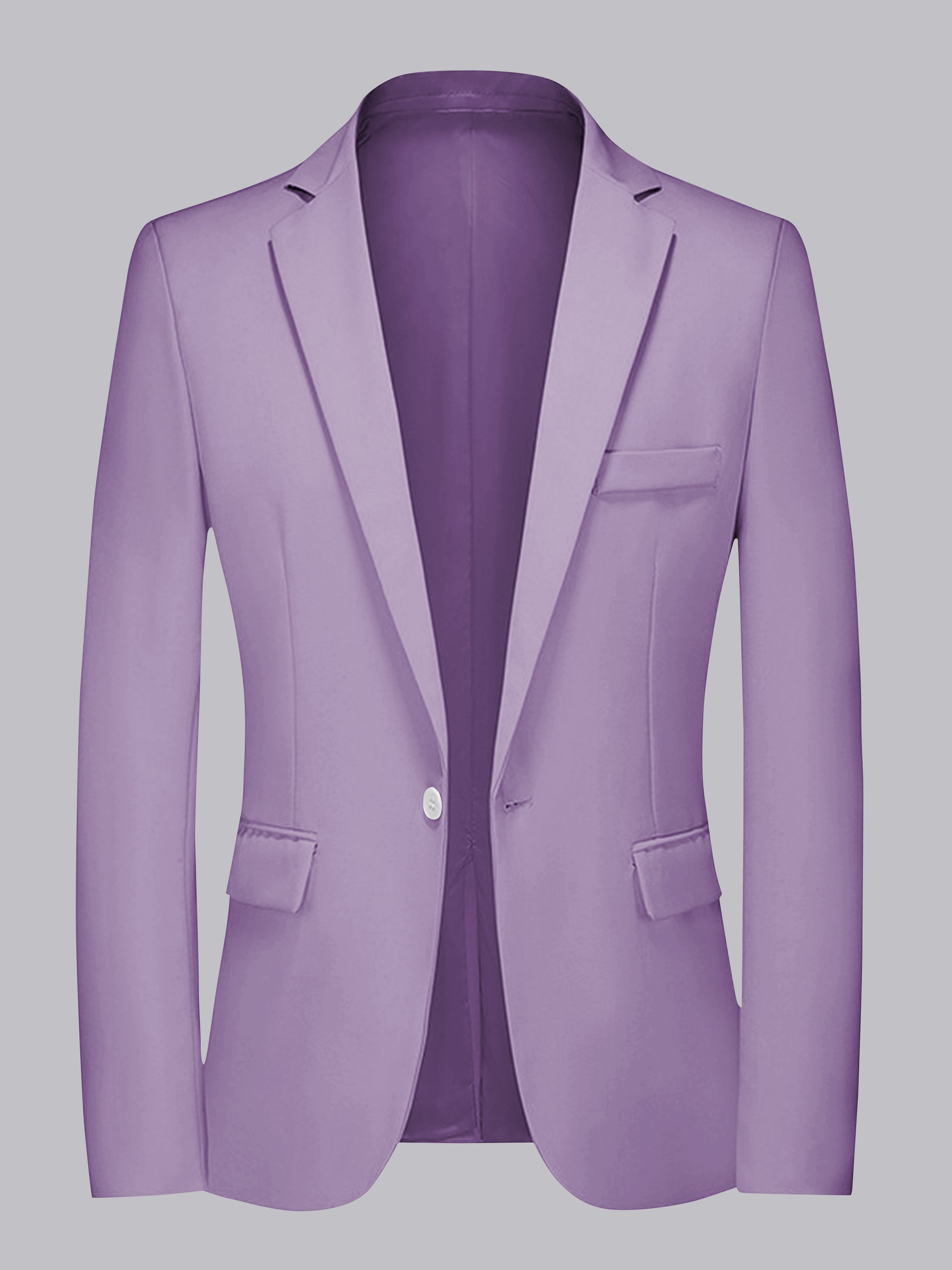 Sleek Men's One Button Notch Lapel Suit Jacket For Casual, Lilac