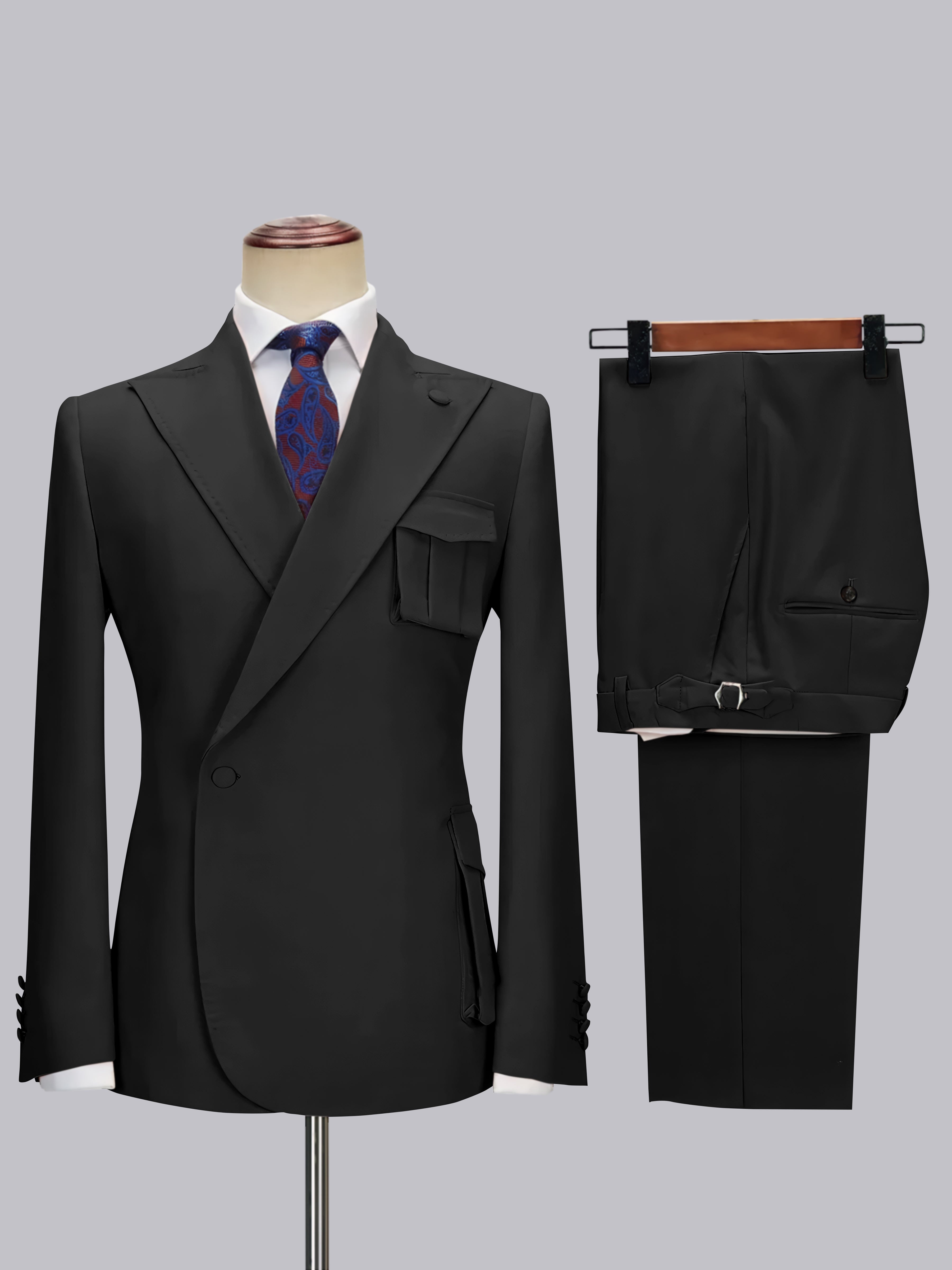 Slim Fit One Button Peak Lapel Men's Wrap Suit with Deep Pockets for Wedding & Casual Wear