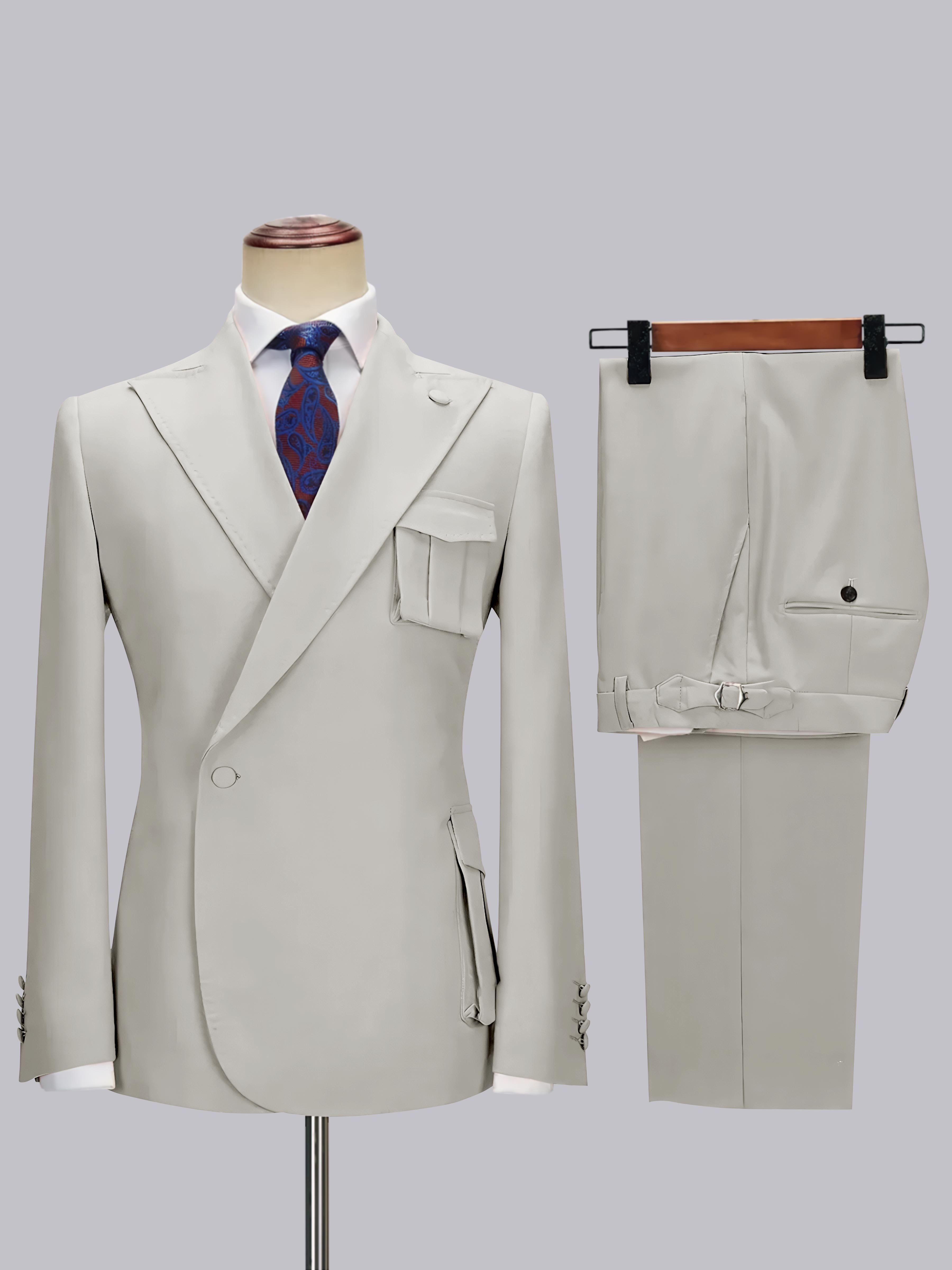 Slim Fit One Button Peak Lapel Men's Wrap Suit with Deep Pockets for Wedding & Casual Wear