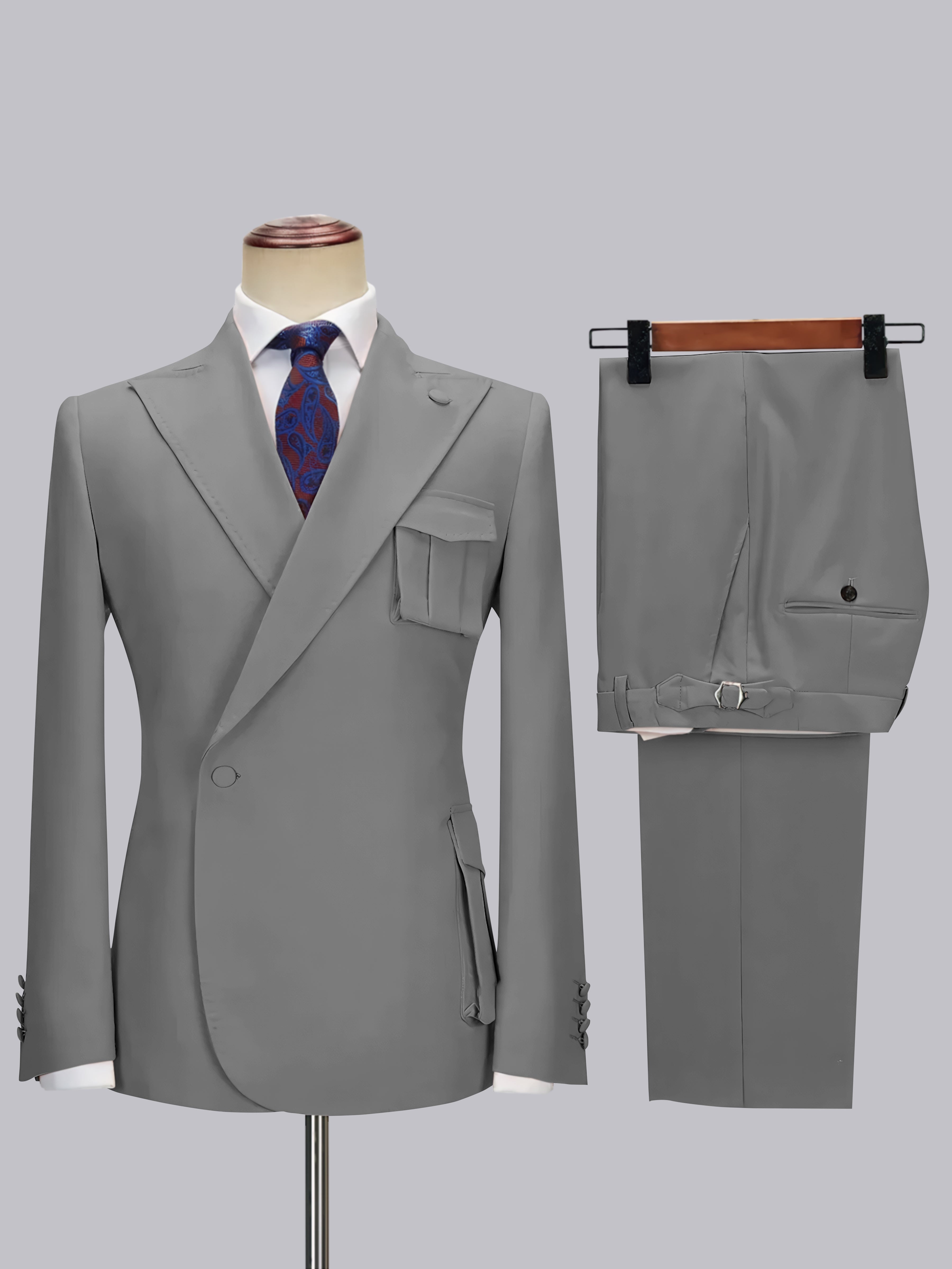 Slim Fit One Button Peak Lapel Men's Wrap Suit with Deep Pockets for Wedding & Casual Wear