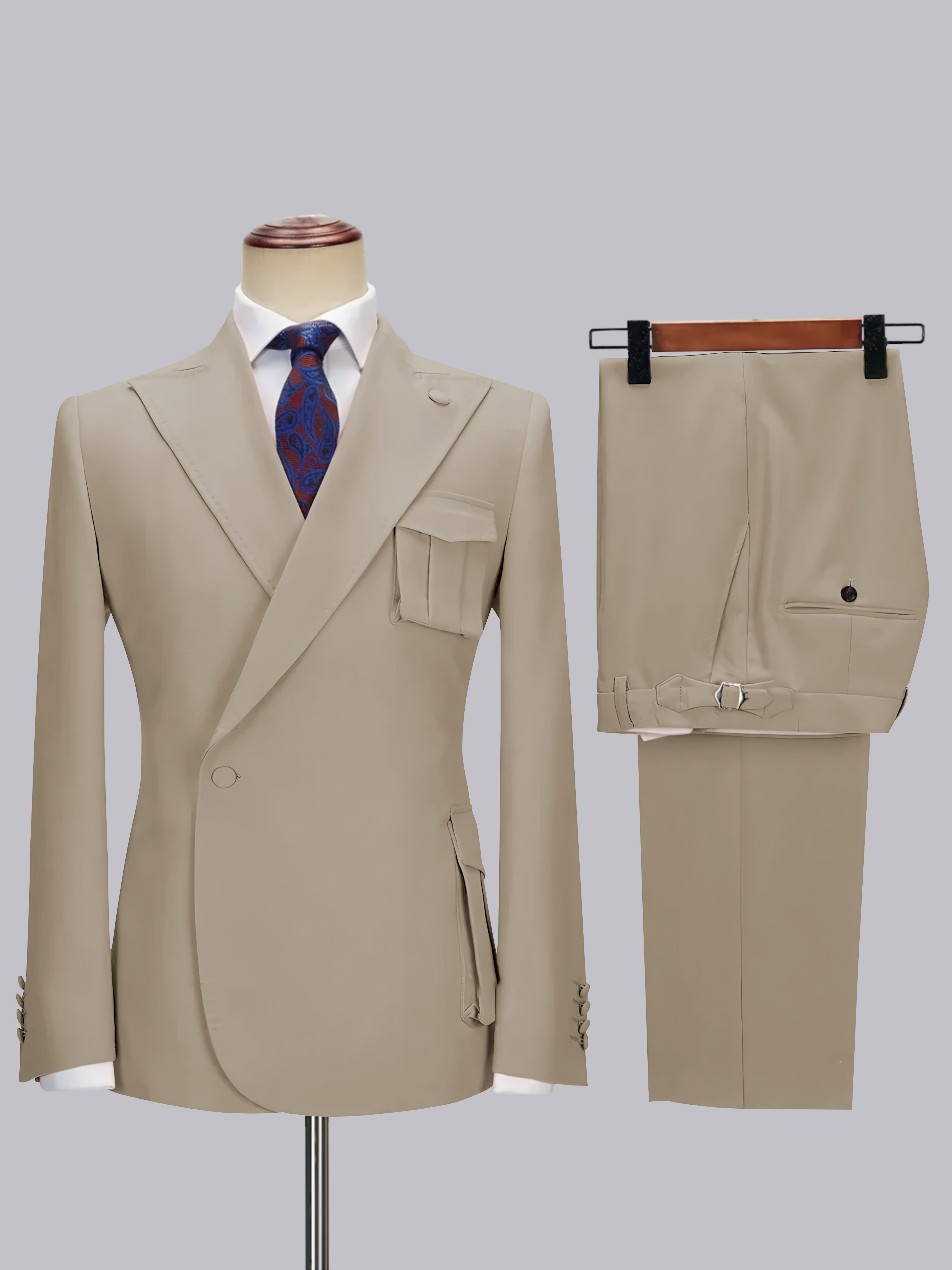 Slim Fit One Button Peak Lapel Men's Wrap Suit with Deep Pockets for Wedding & Casual Wear