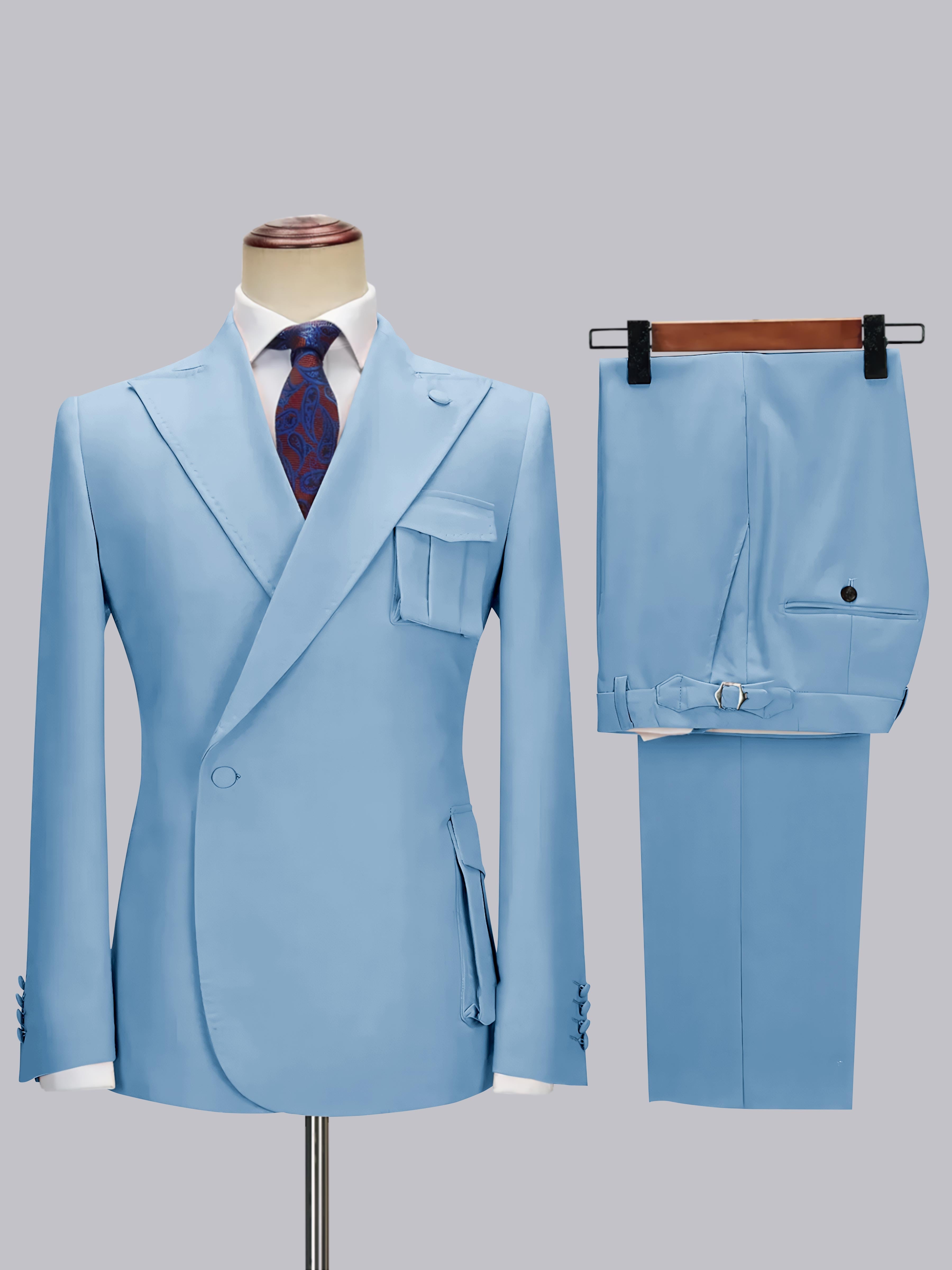 Slim Fit One Button Peak Lapel Men's Wrap Suit with Deep Pockets for Wedding & Casual Wear