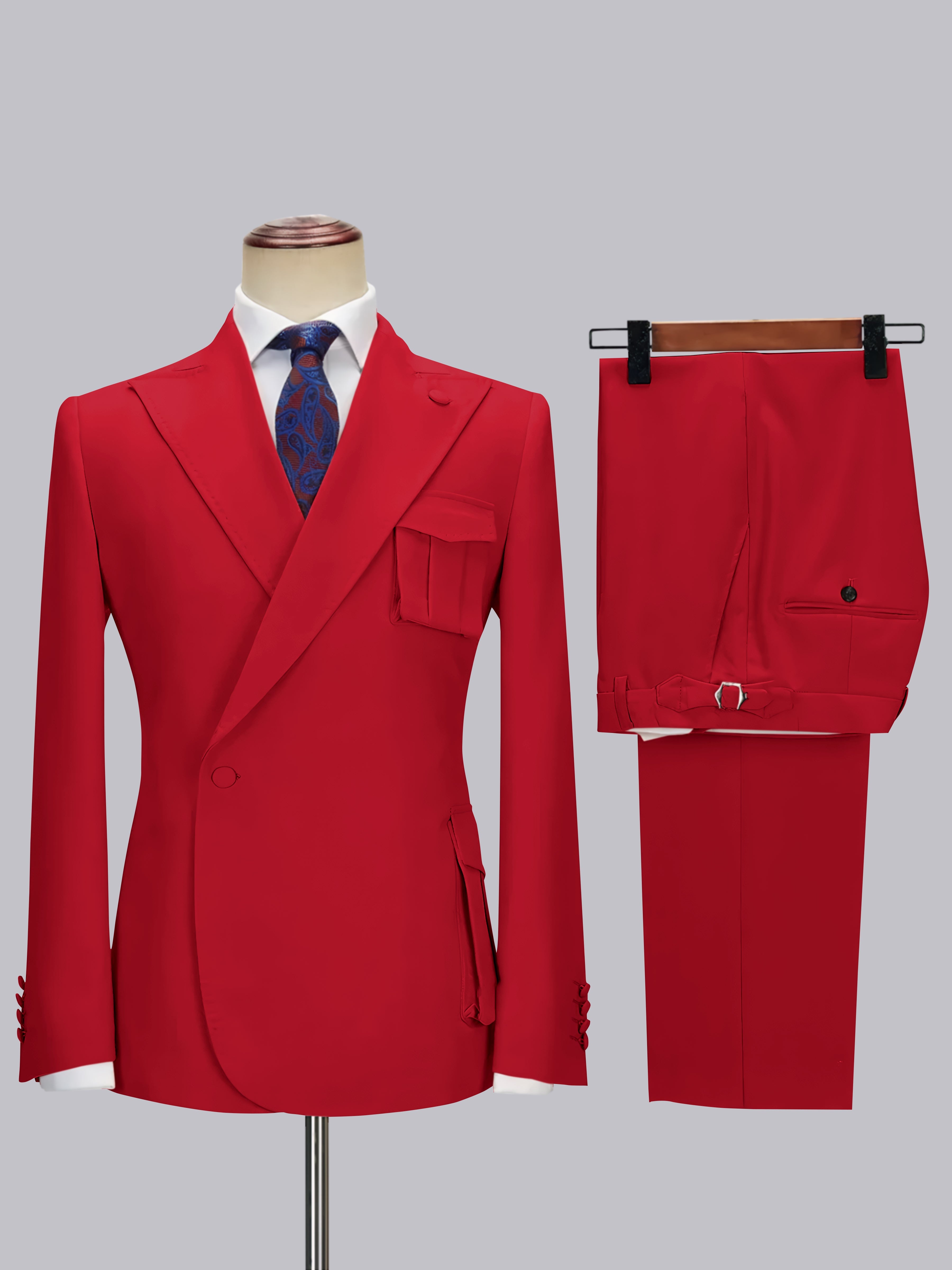 Slim Fit One Button Peak Lapel Men's Wrap Suit with Deep Pockets for Wedding & Casual Wear