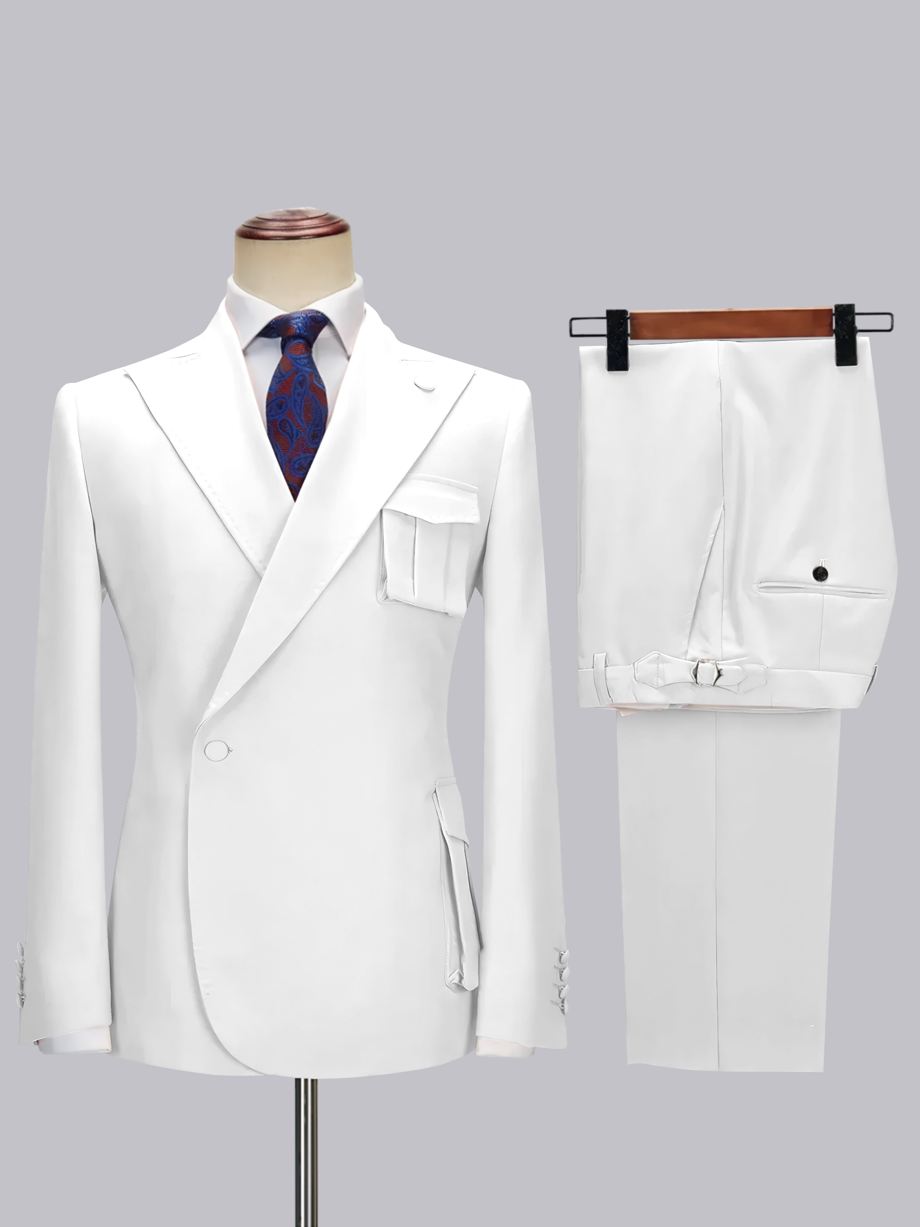 Slim Fit One Button Peak Lapel Men's Wrap Suit with Deep Pockets for Wedding & Casual Wear