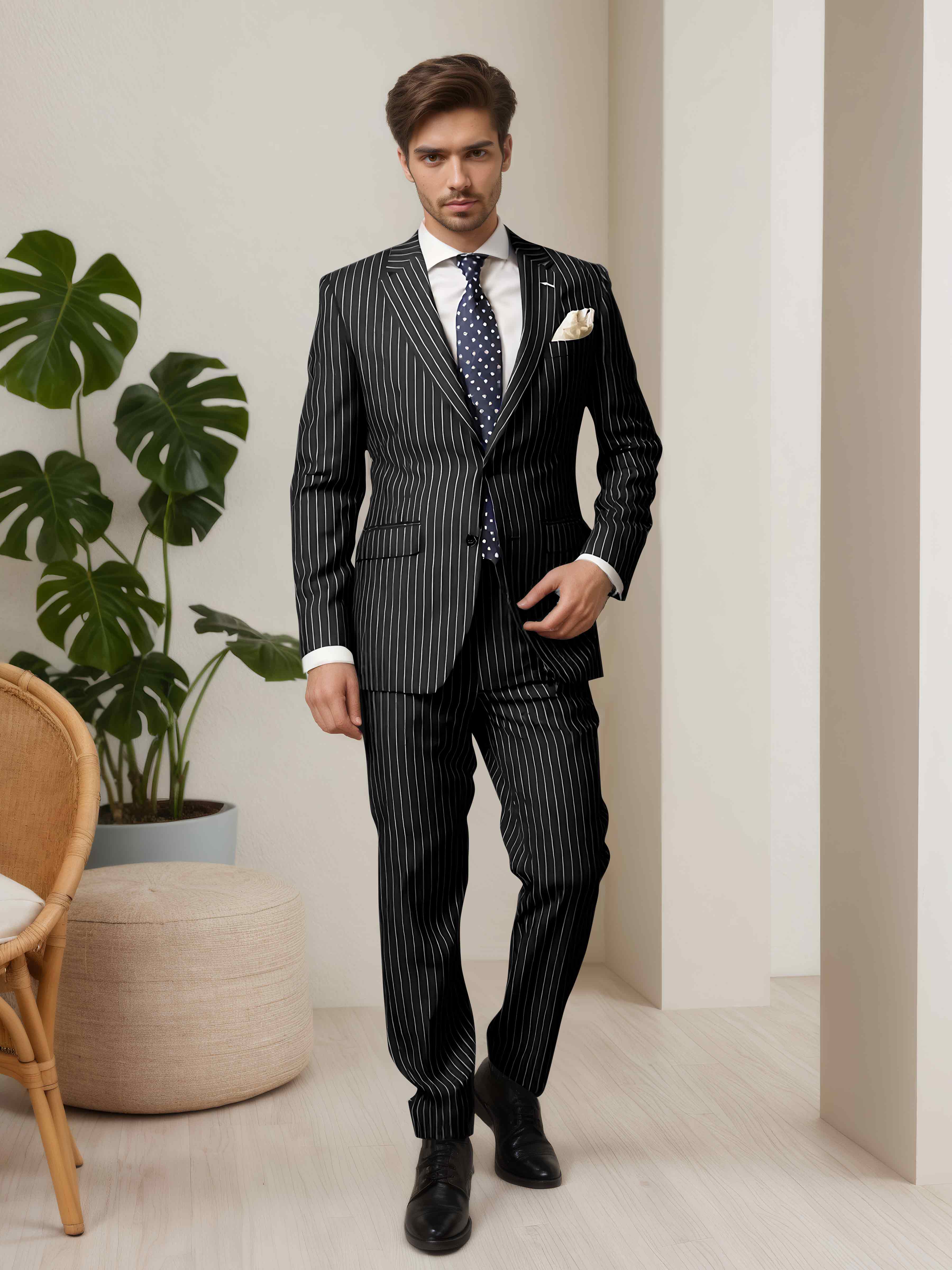 Sophisticated Striped Men's 2 Pieces Notch Lapel Suit for Business Guests