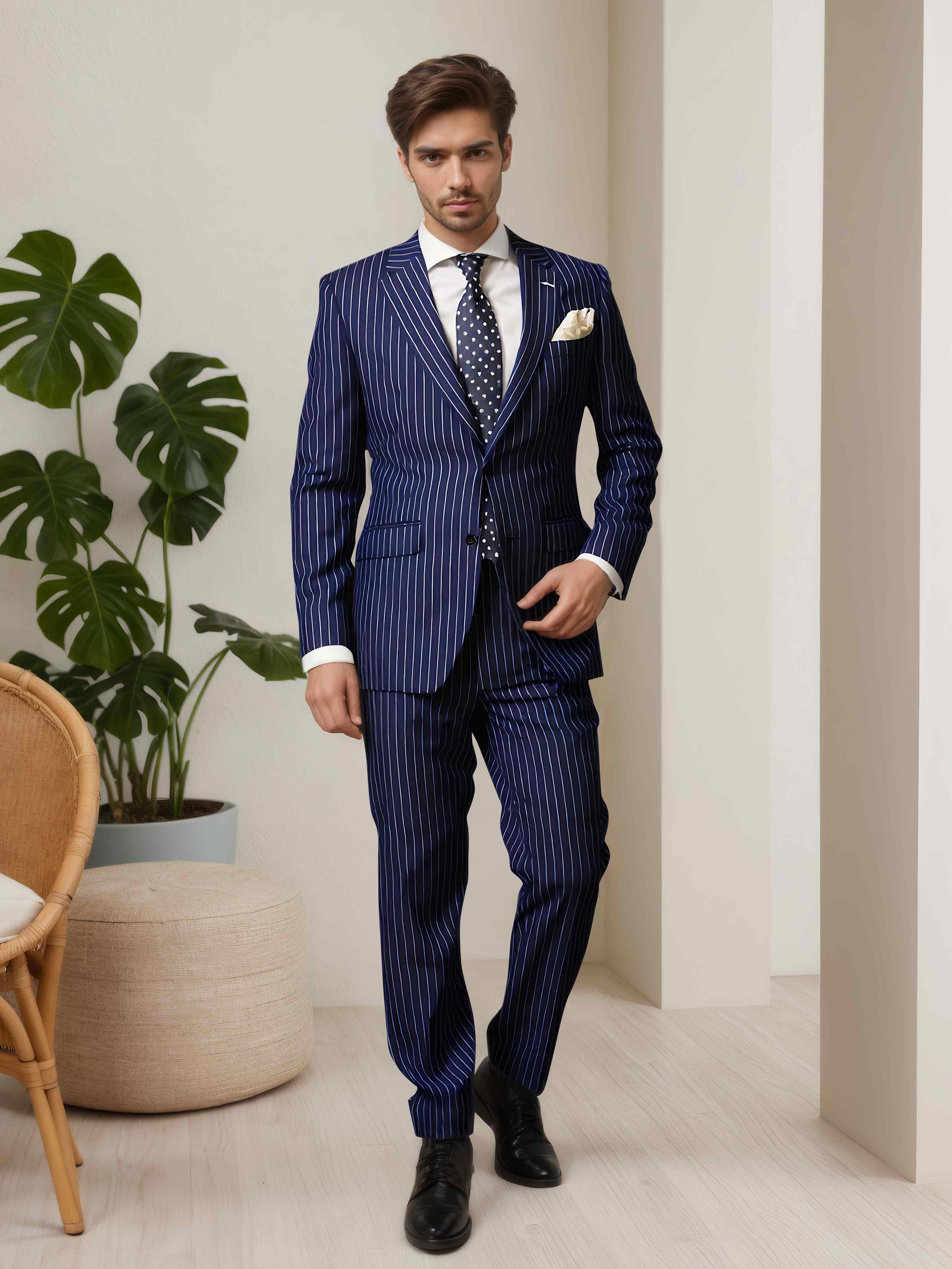 Sophisticated Striped Men's 2 Pieces Notch Lapel Suit for Business Guests