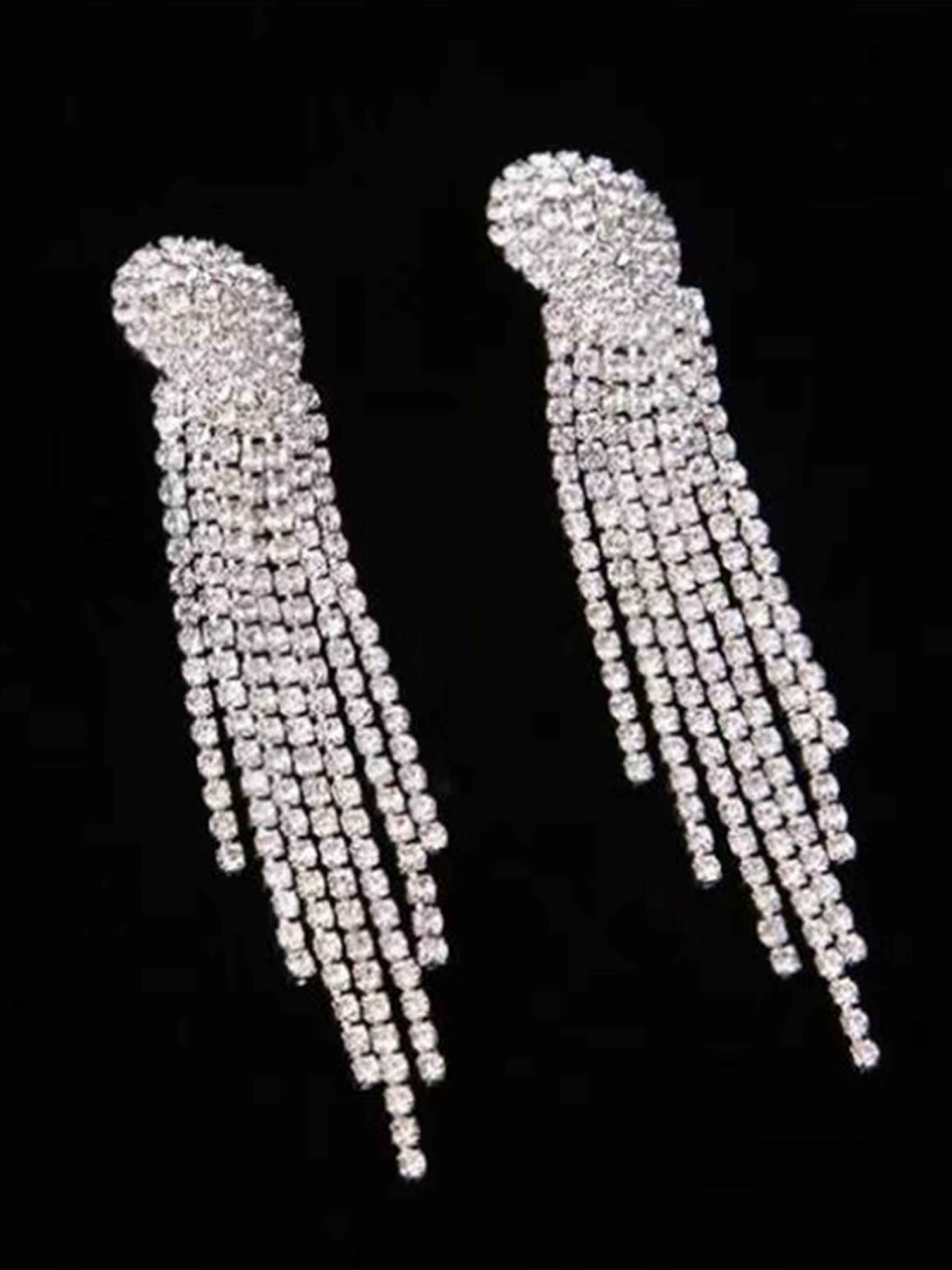 Stunning Long Tassel Rhinestone Earrings