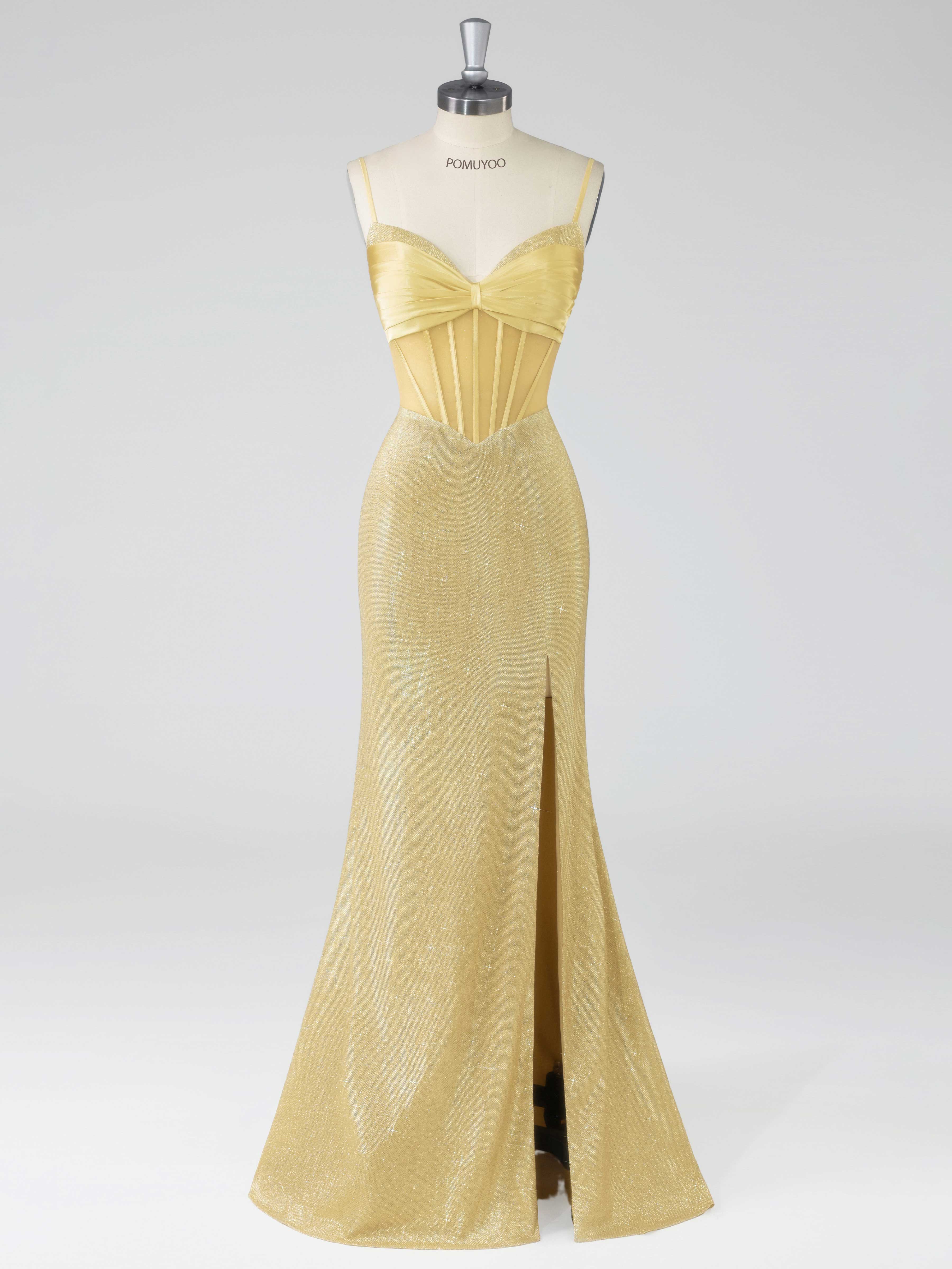 Stylish Mermaid Spaghetti Straps Corset Slit Long Prom Dresses