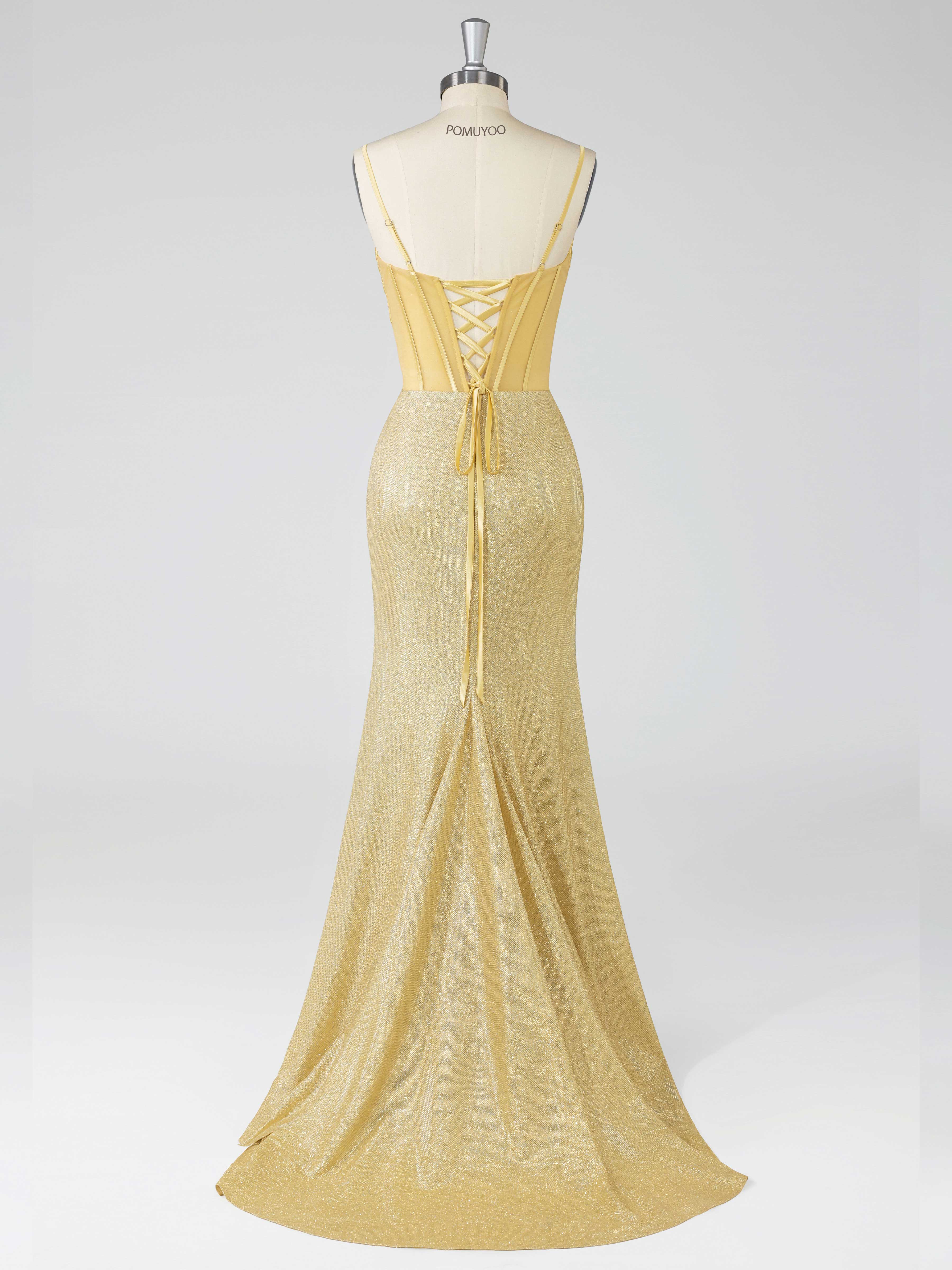 Stylish Mermaid Spaghetti Straps Corset Slit Long Prom Dresses