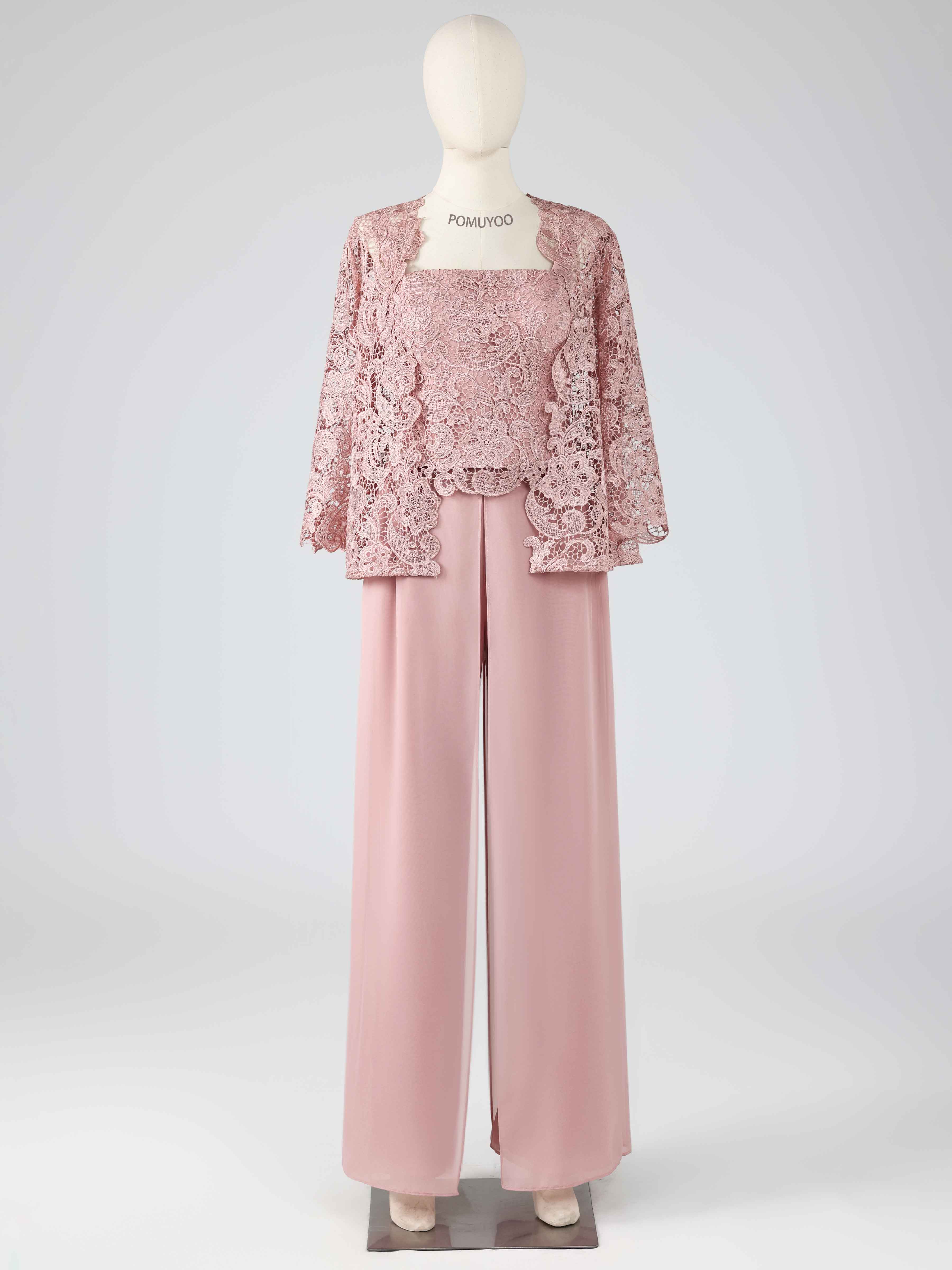 Stylish Square Three Pieces Lace Mother of the Bride Pantsuit